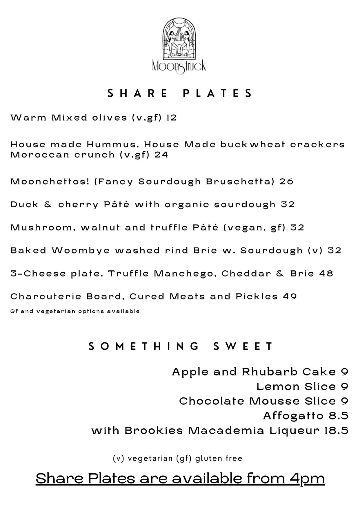 Moonstruck Noosa menu, page 1