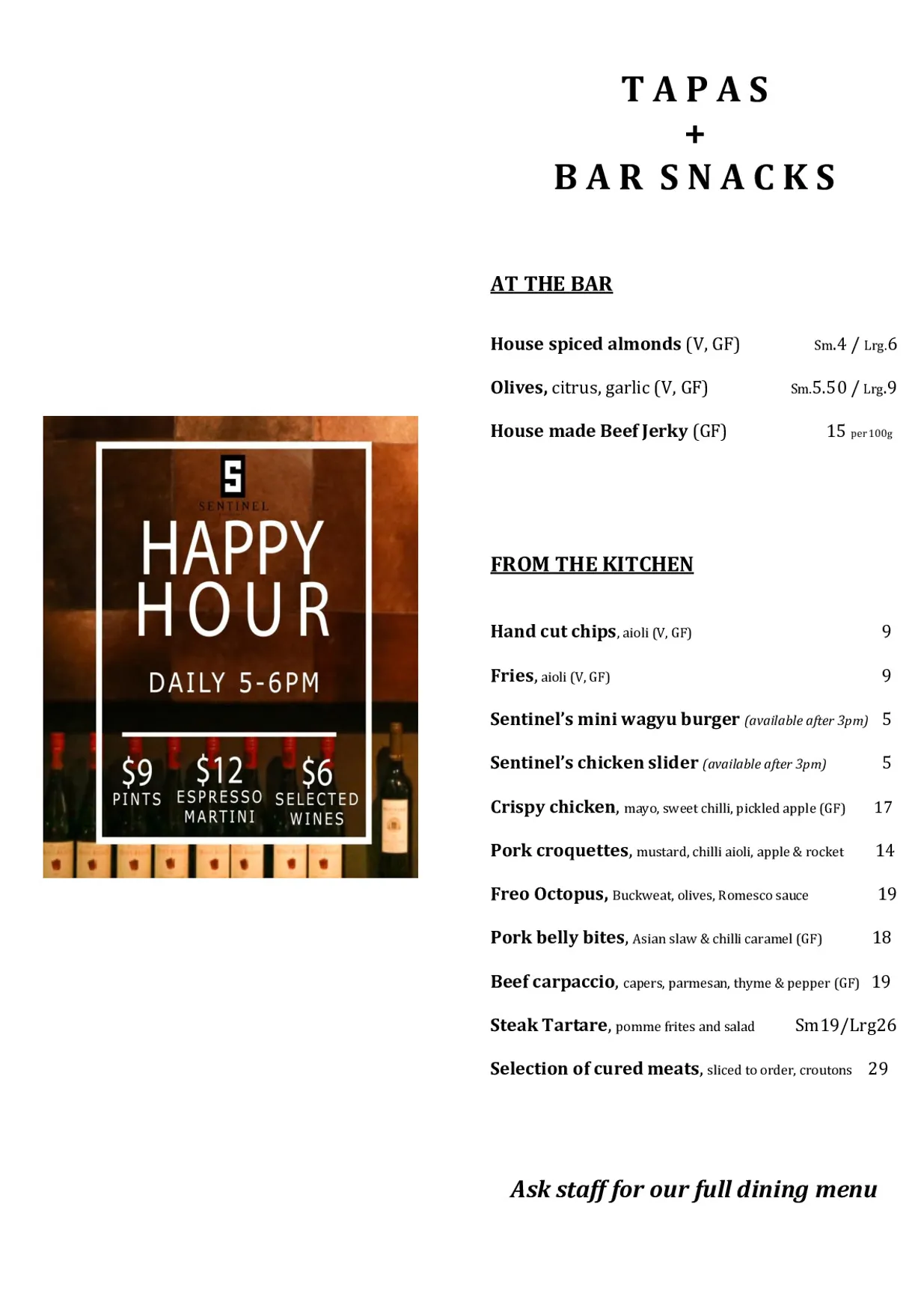 Sentinel Bar & Grill menu, page 2