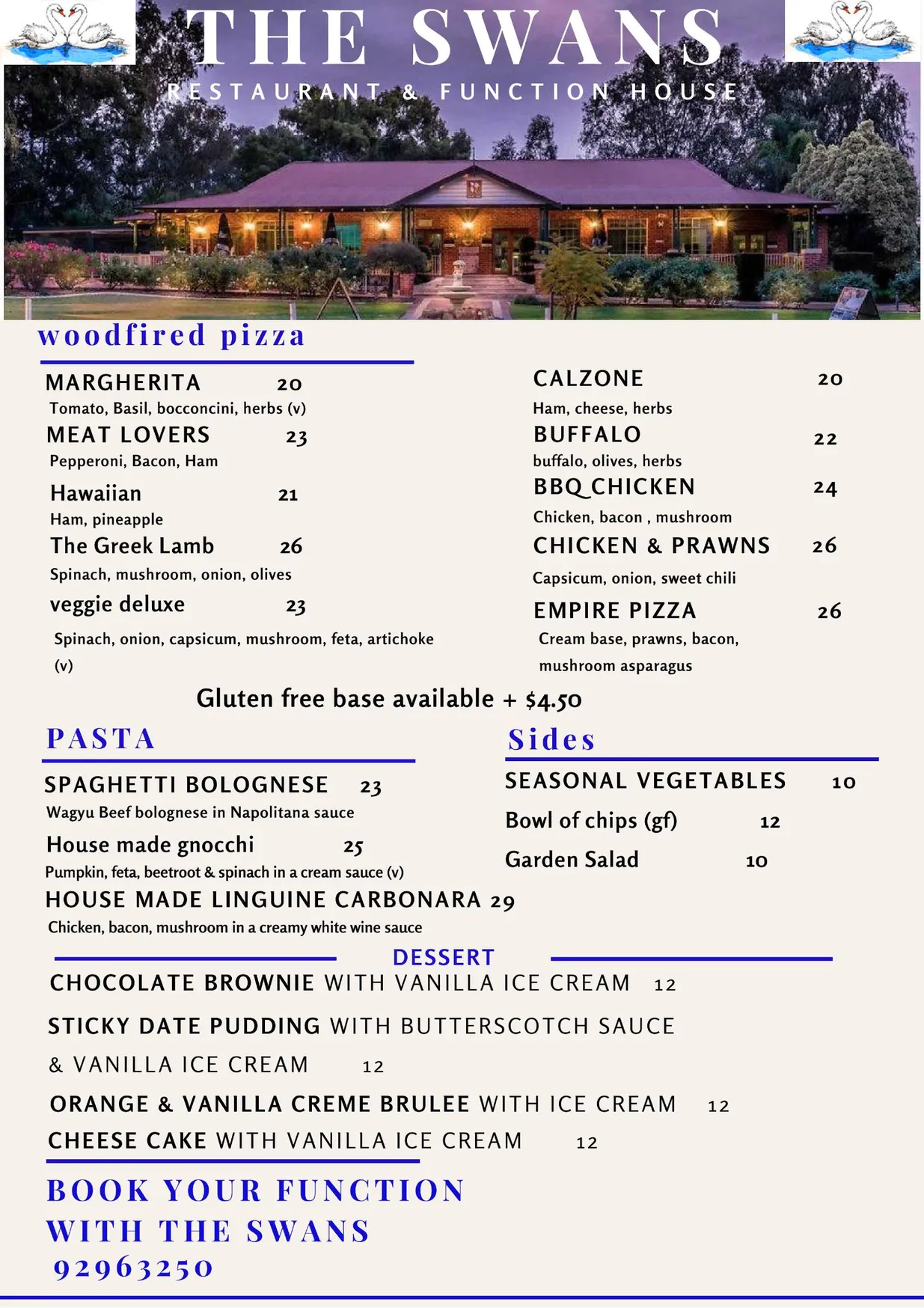 The Swans Restaurant & Function House menu, page 7