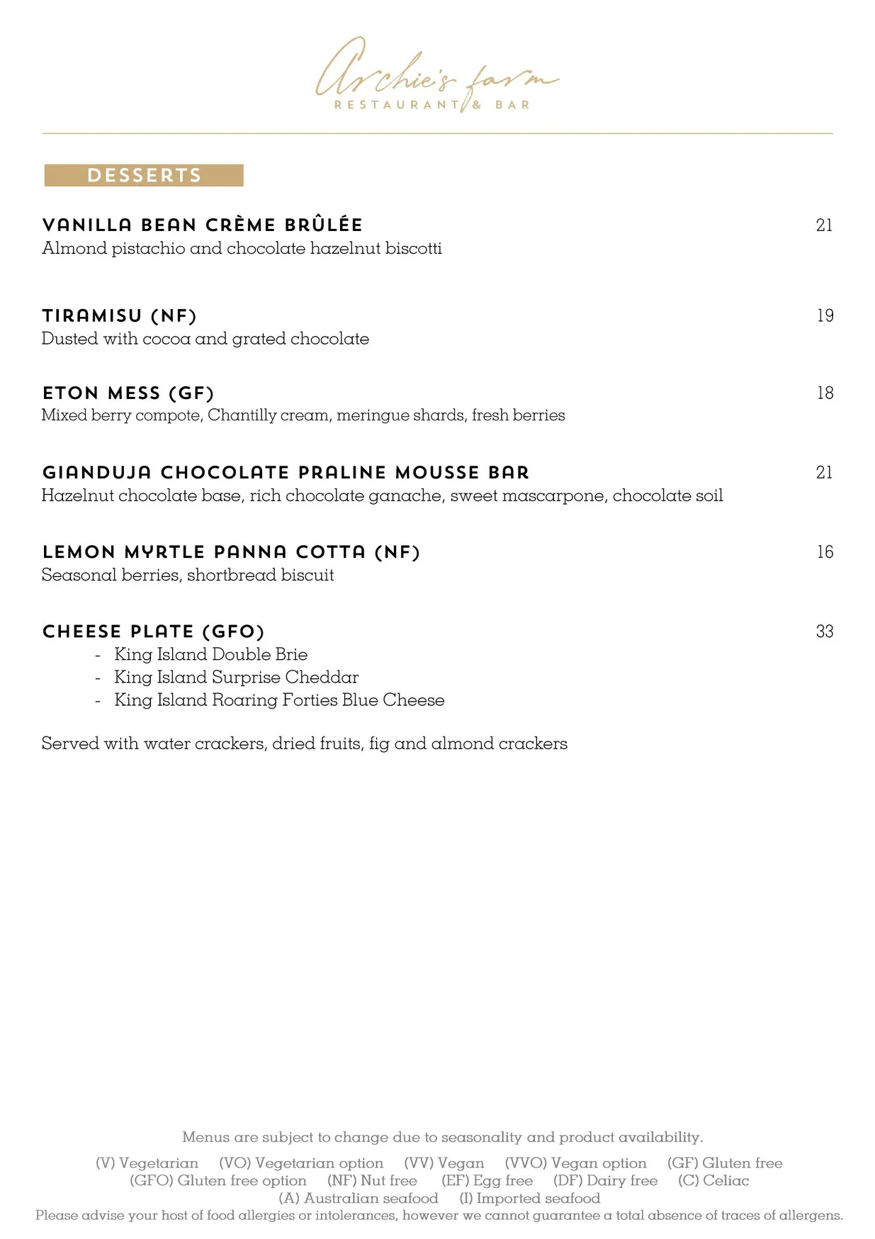 Archie’s Farm Restaurant and Bar menu, page 12