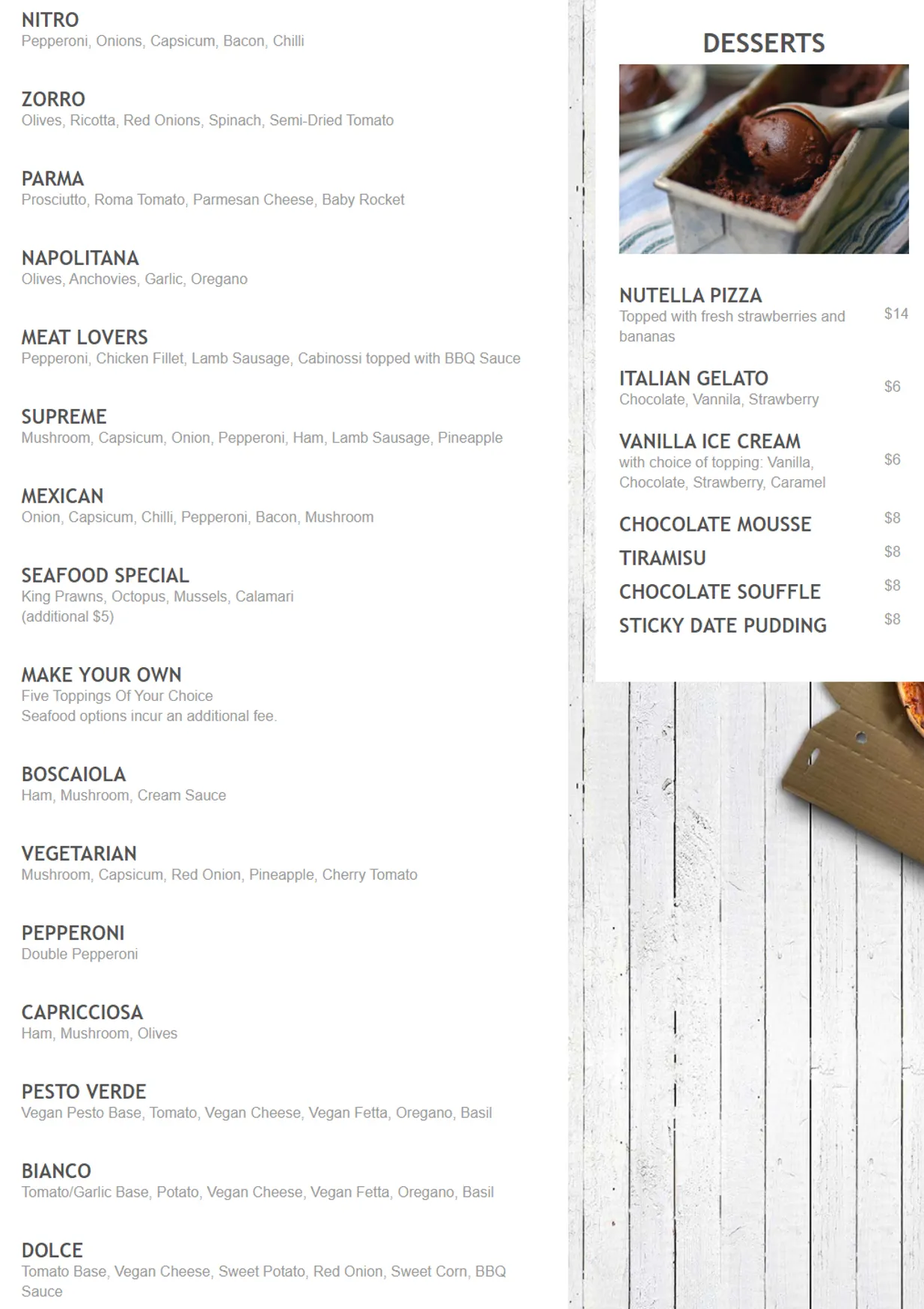 Arthur's Pizza Paddington menu, page 3