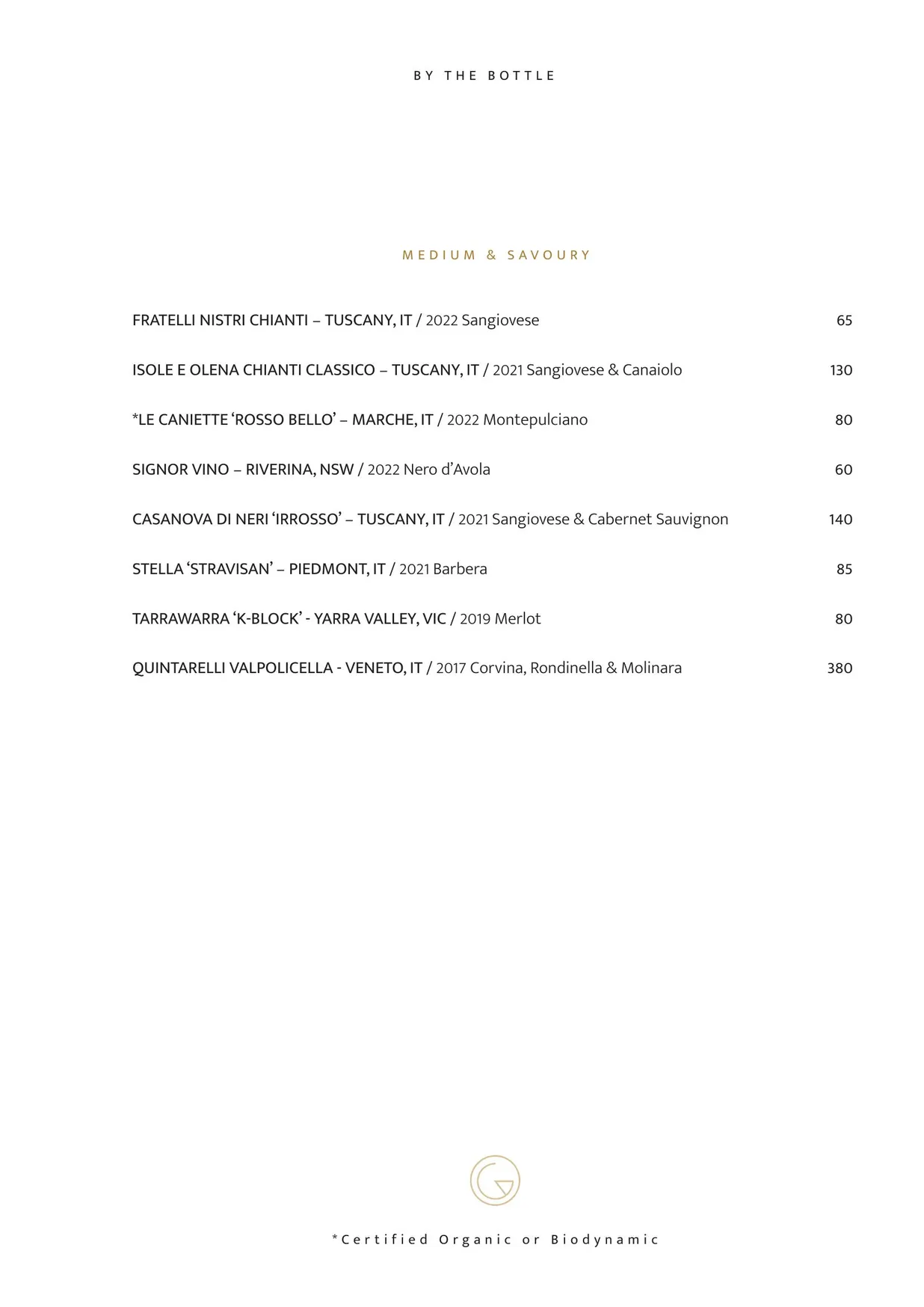 Gemelli Italian menu, page 22