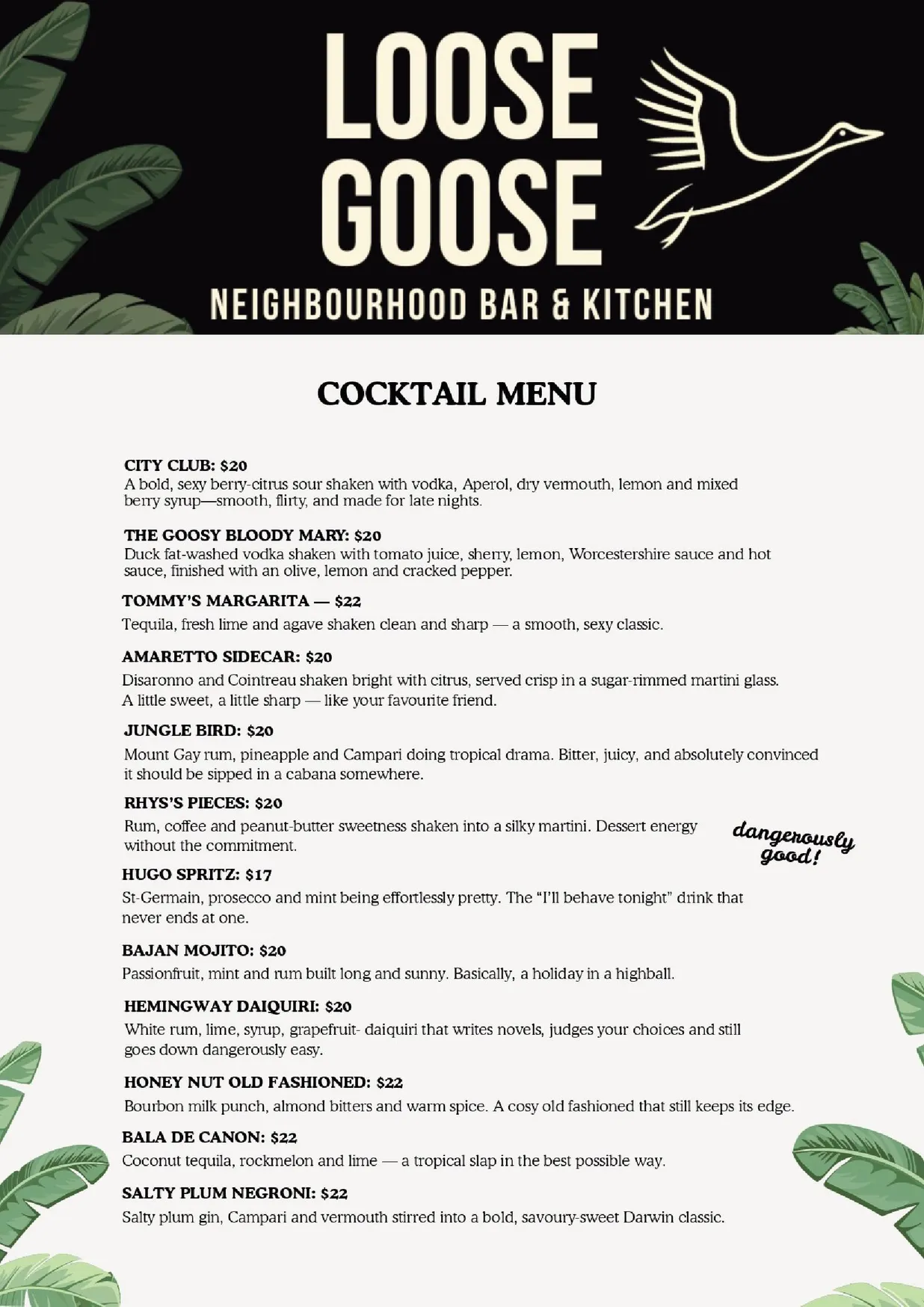 The Loose Goose Bar menu, page 3