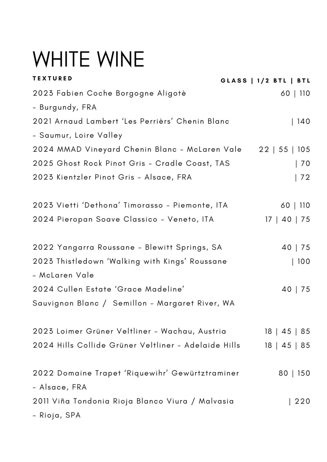 Ballet Wine Bar menu, page 9