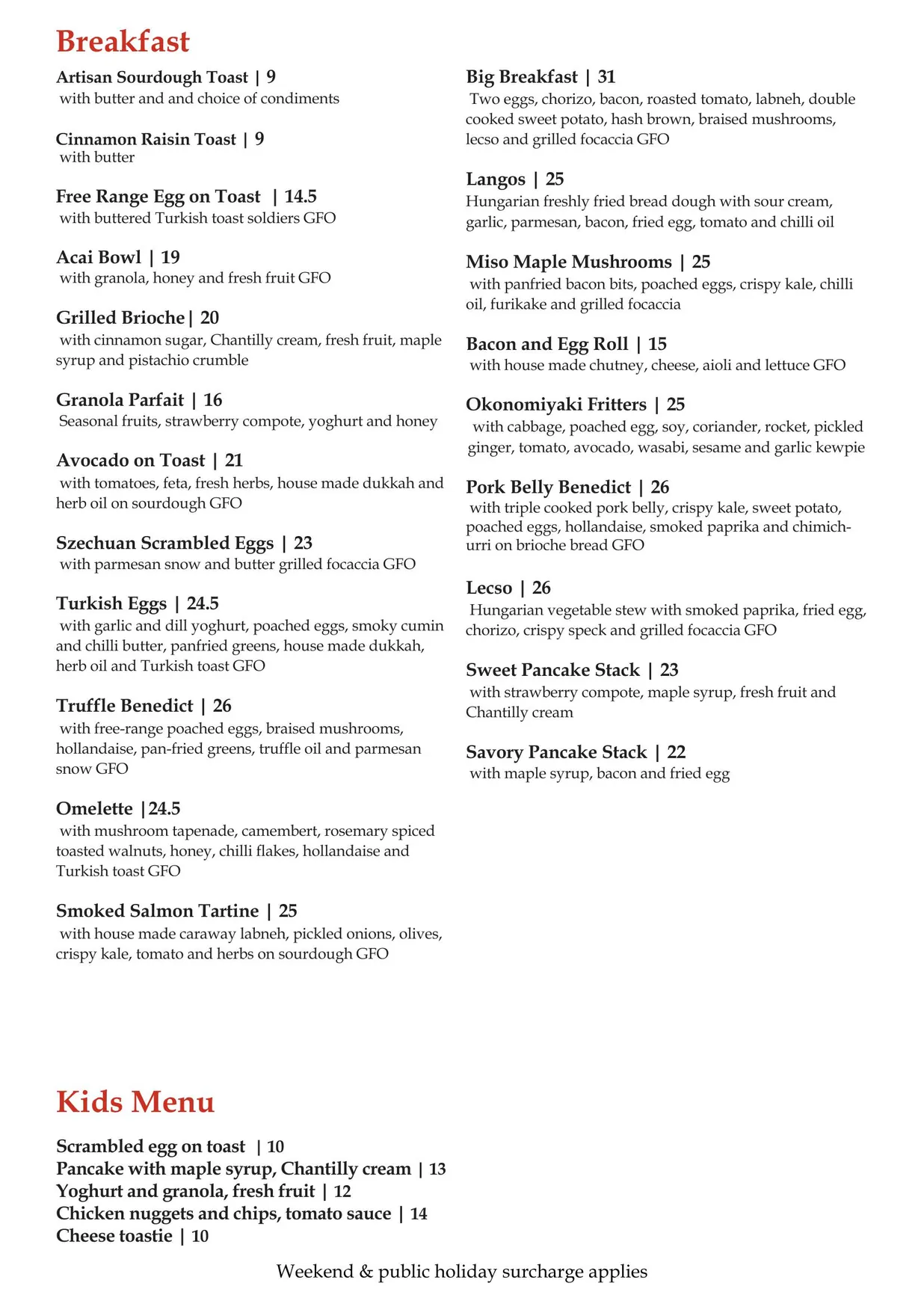 Cafe Ronto menu, page 2