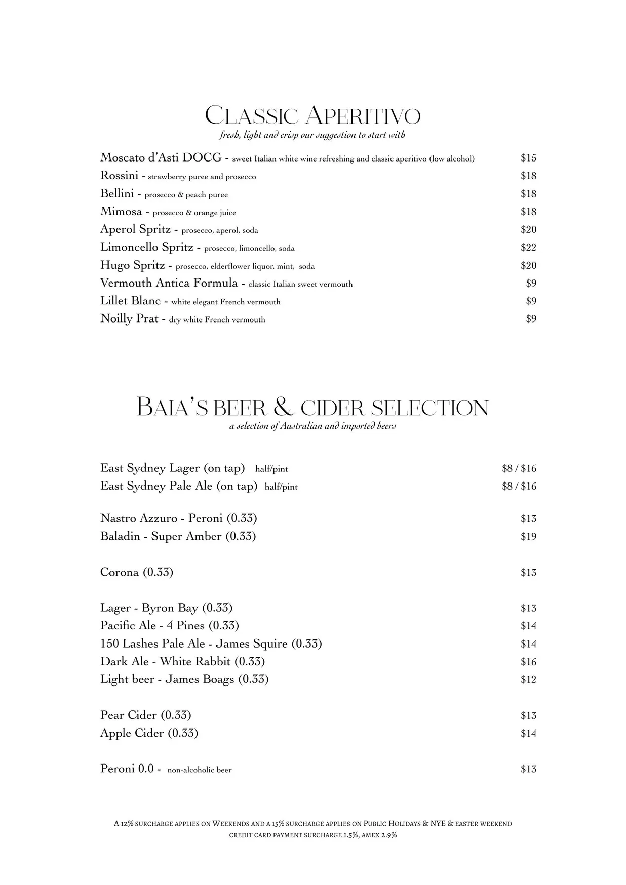 Baia The Italian menu, page 10