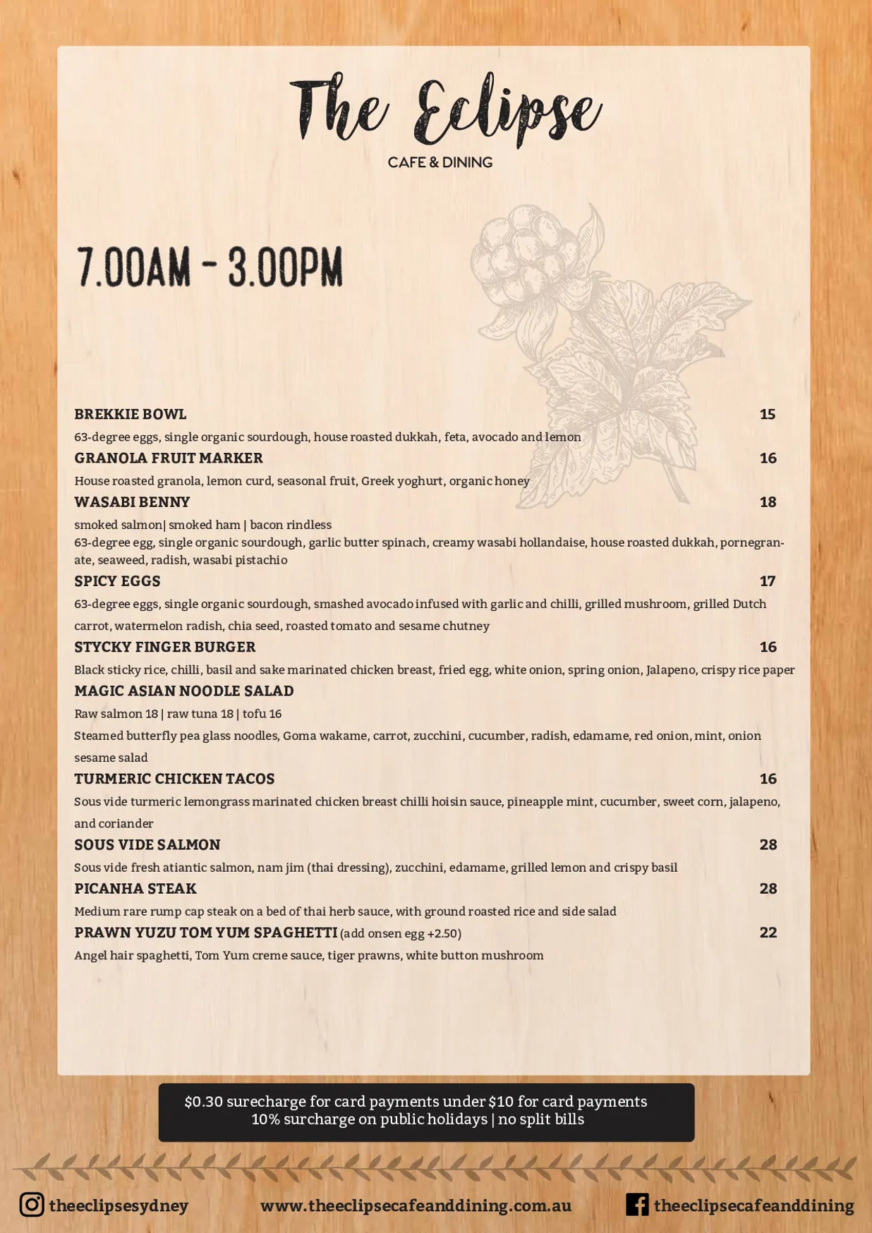 The Eclipse Cafe & Dining menu, page 1