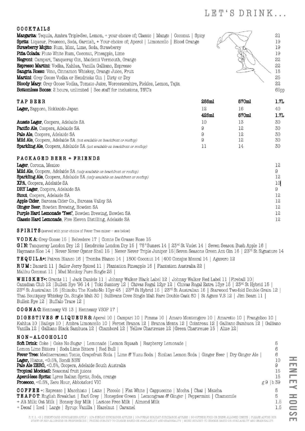 Henley House menu, page 3