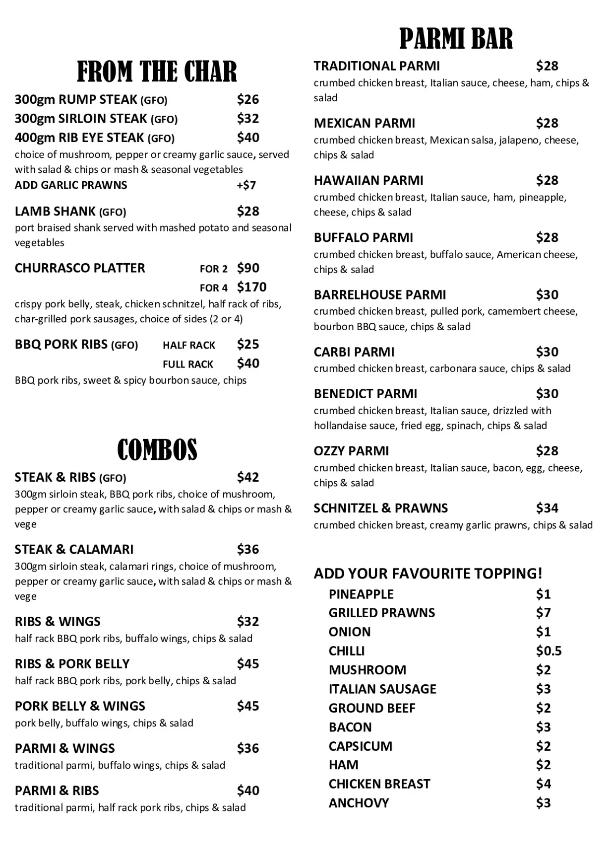Barrelhouse Saloon & Eatery - O'Connor menu, page 2