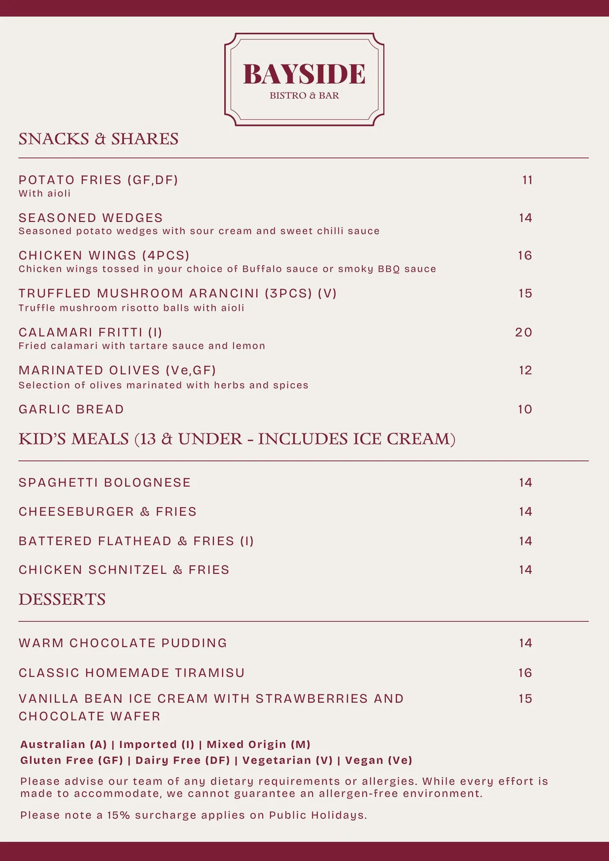 Bayside Bistro & Bar menu, page 2