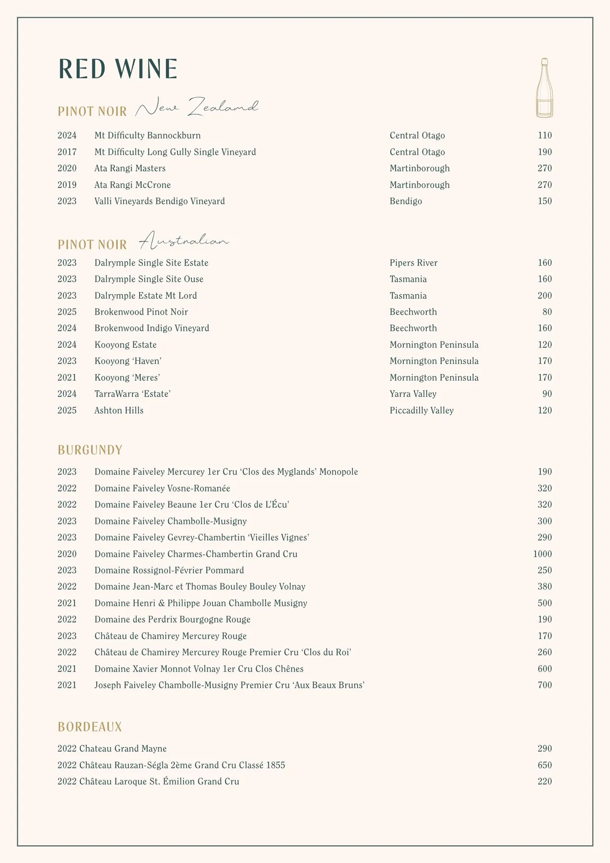 The Hideaway menu, page 12
