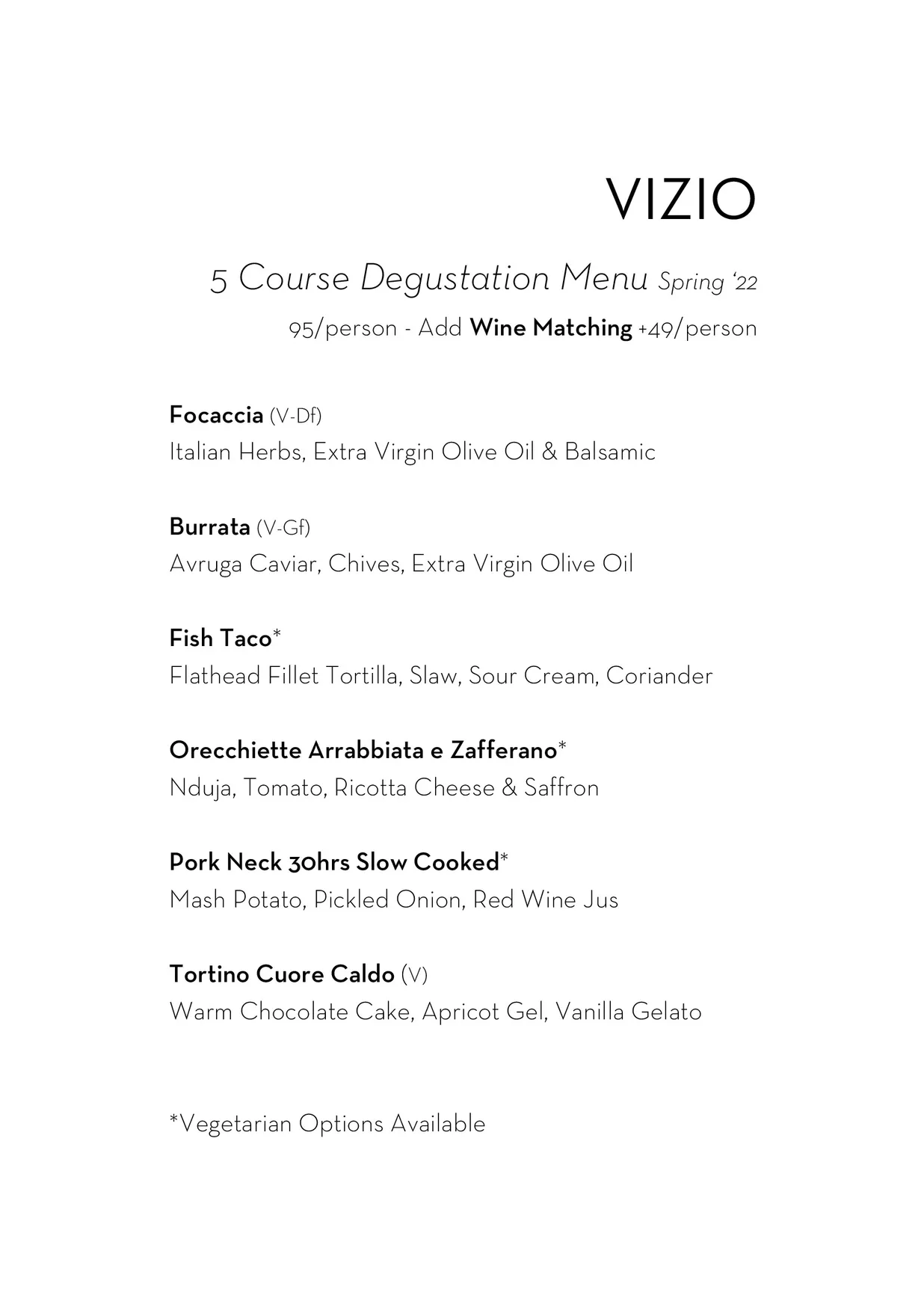 Vizio Caffe e Cucina menu, page 1