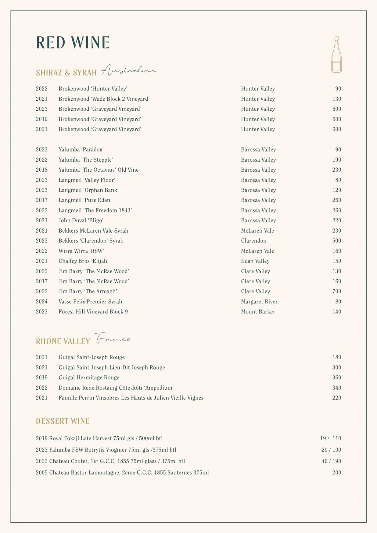 The Hideaway menu, page 14