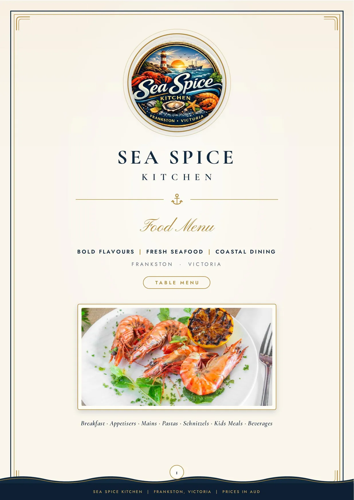 Sea Spice Kitchen menu, page 1