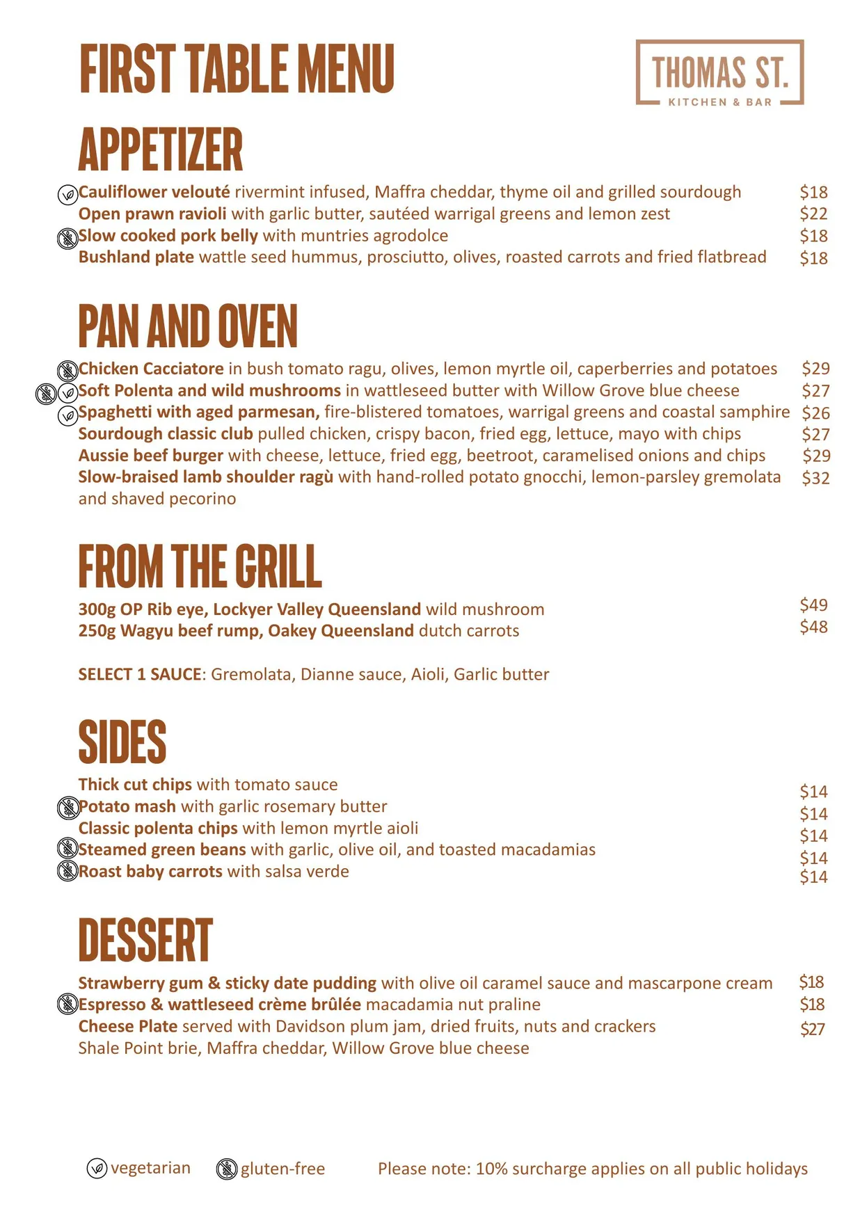 Thomas St. Kitchen & Bar menu, page 1