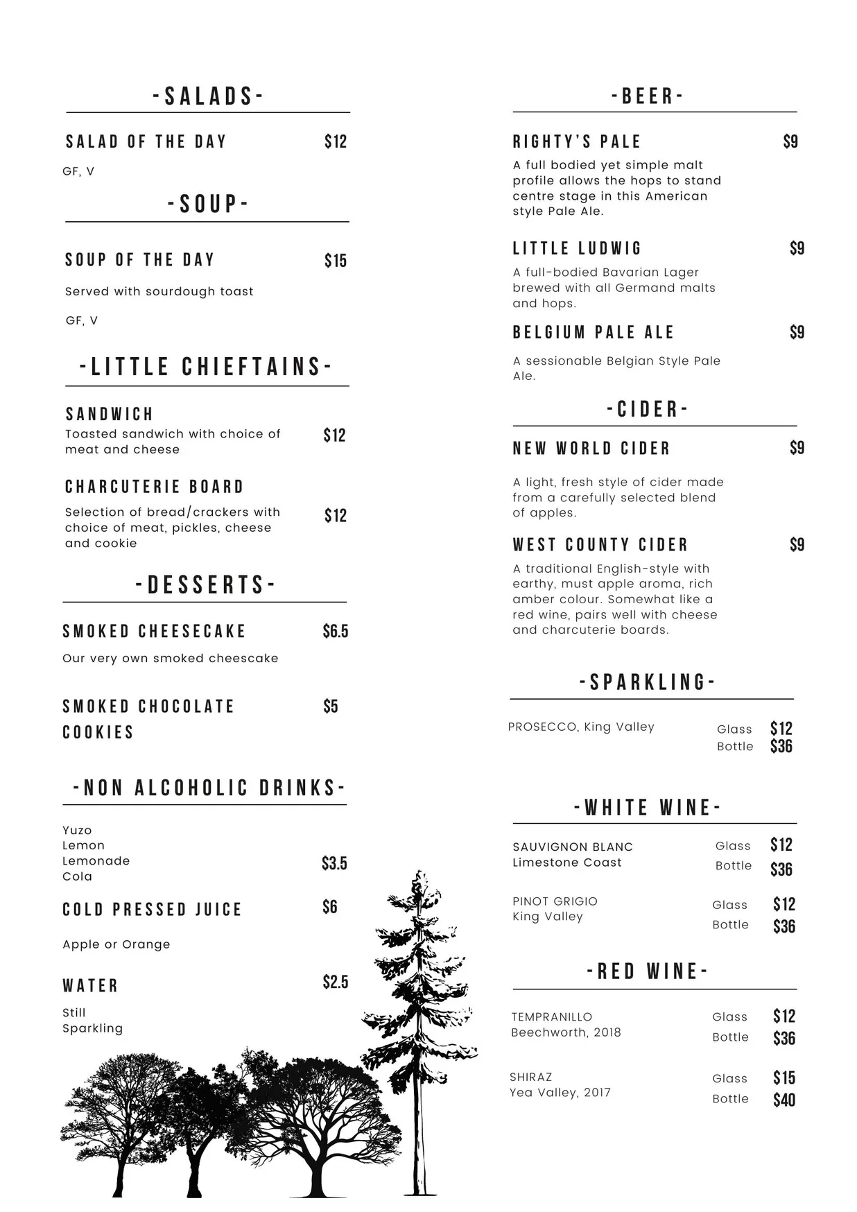 Chieftains Fine Foods menu, page 2