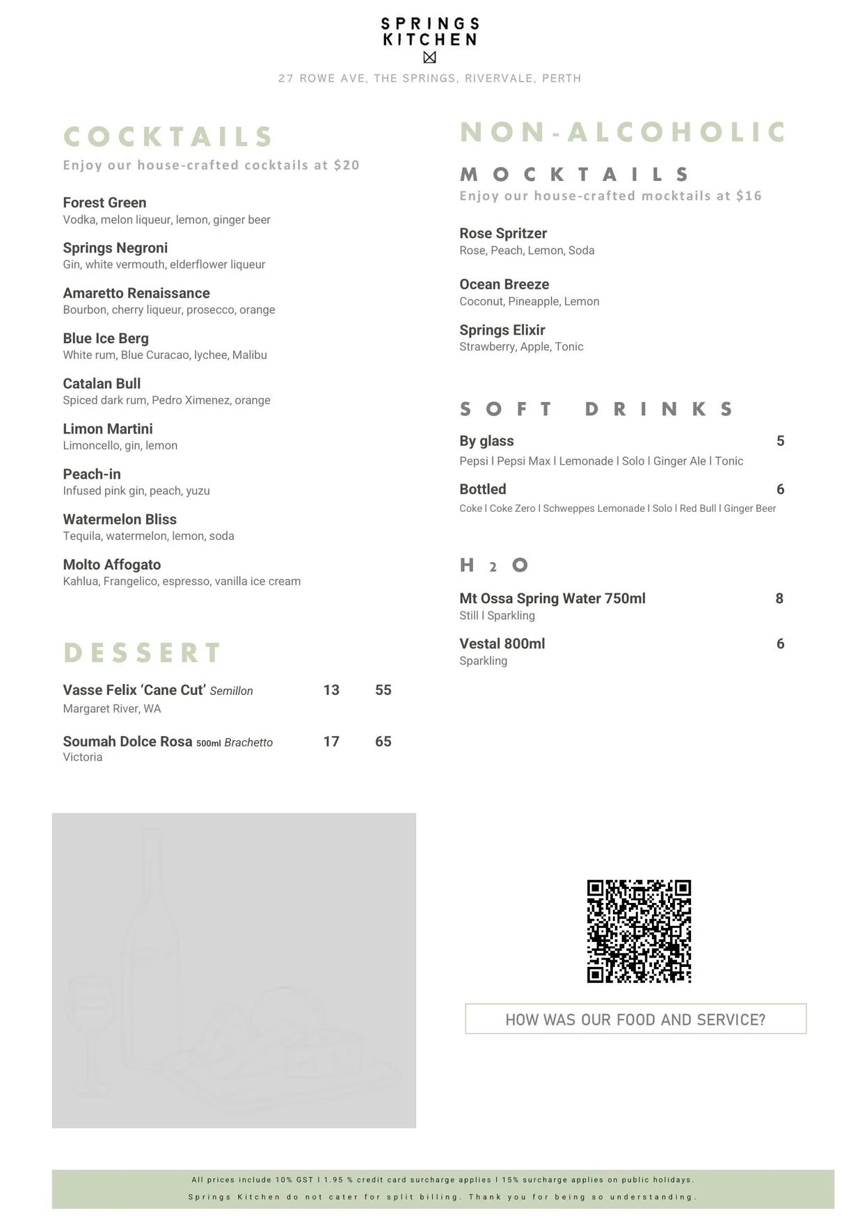 Springs Kitchen menu, page 8