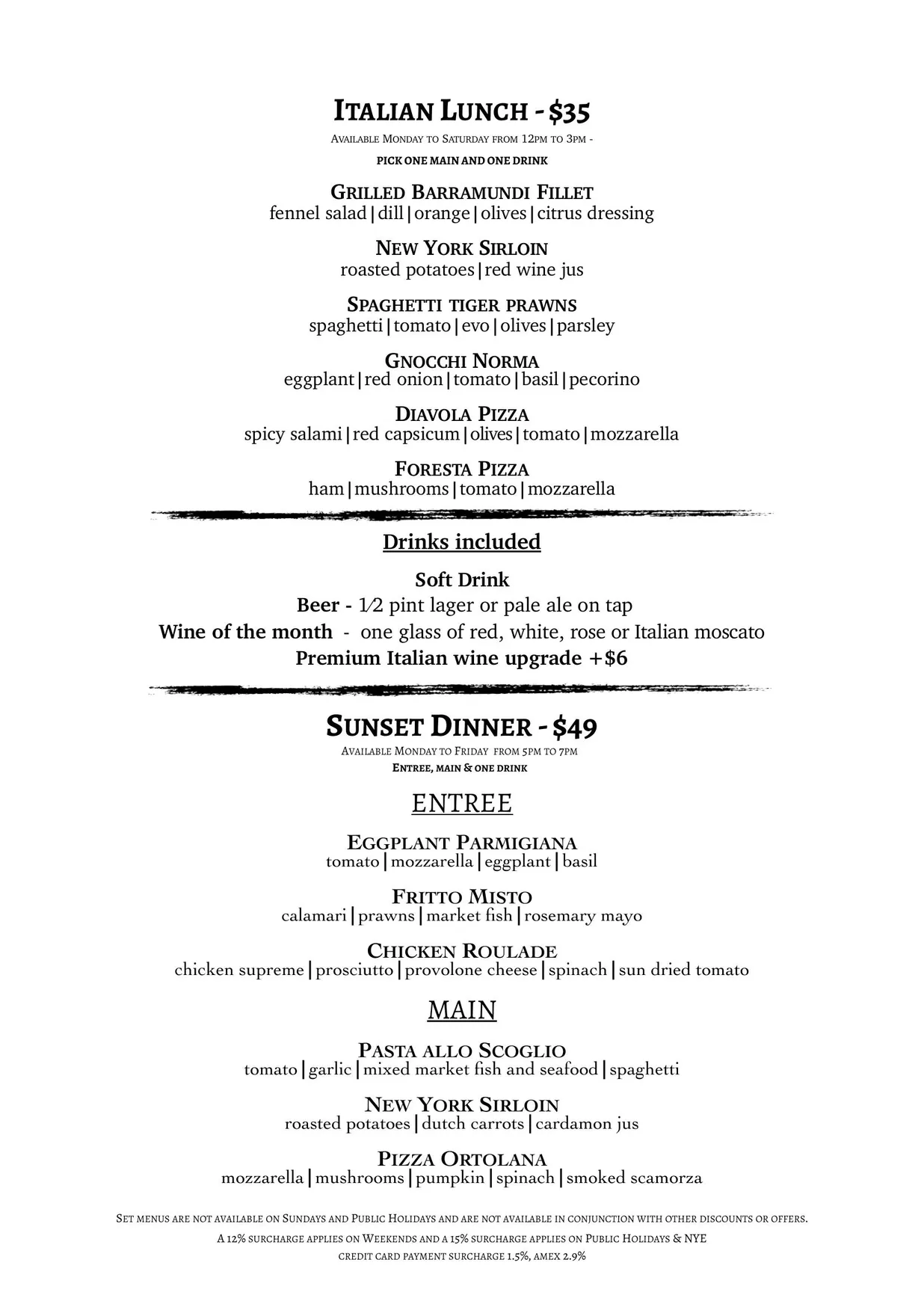 Baia The Italian menu, page 2