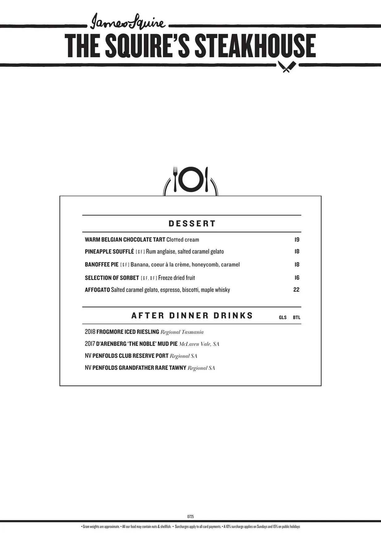 The Squire's Steakhouse menu, page 2