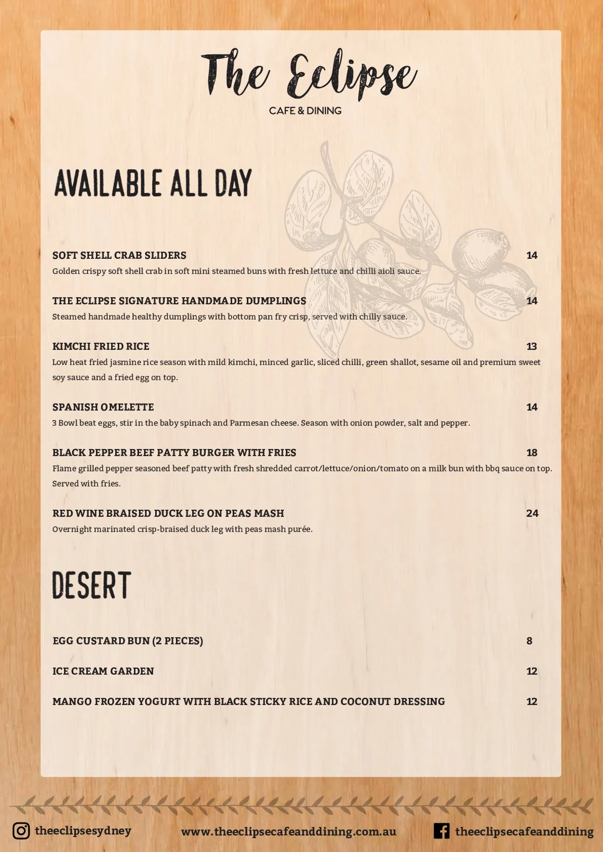 The Eclipse Cafe & Dining menu, page 8