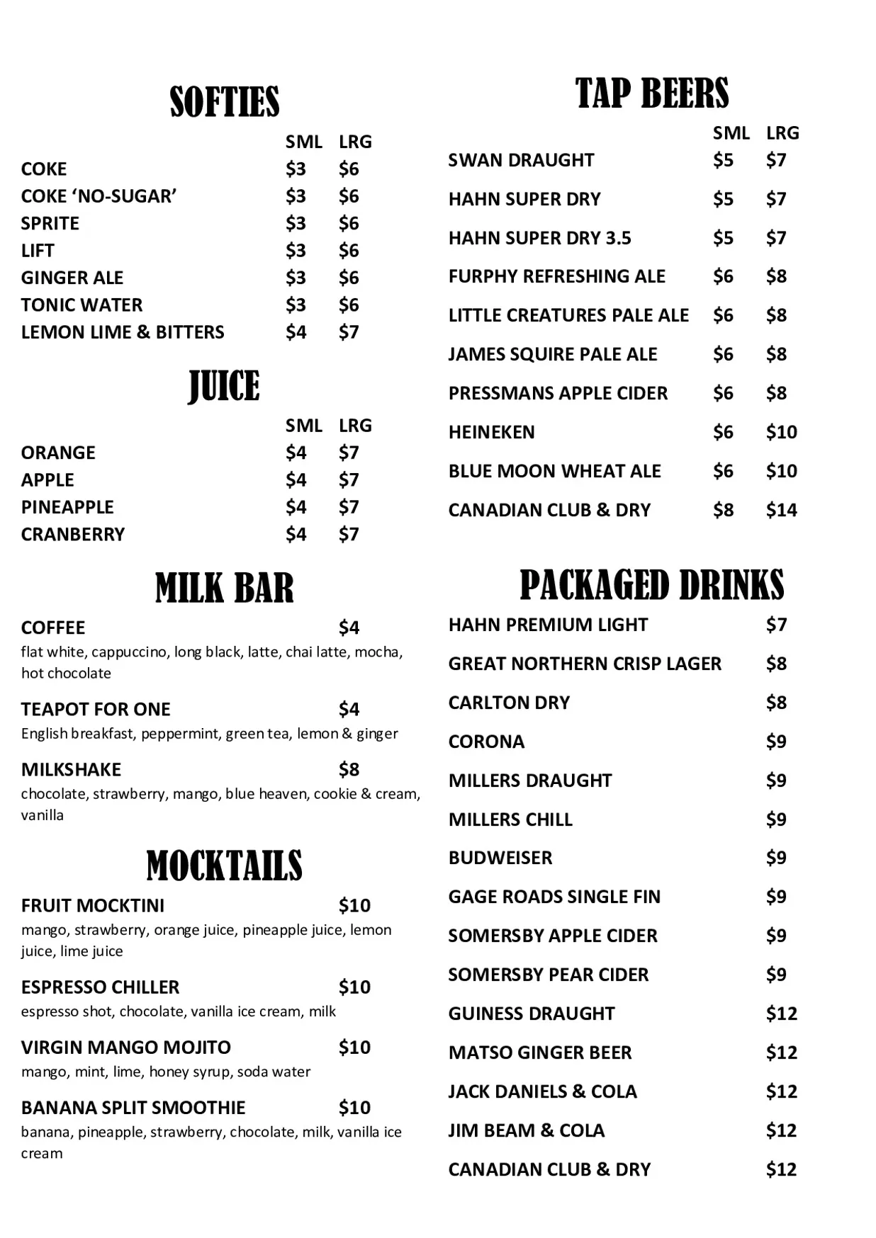 Barrelhouse Saloon & Eatery - O'Connor menu, page 4