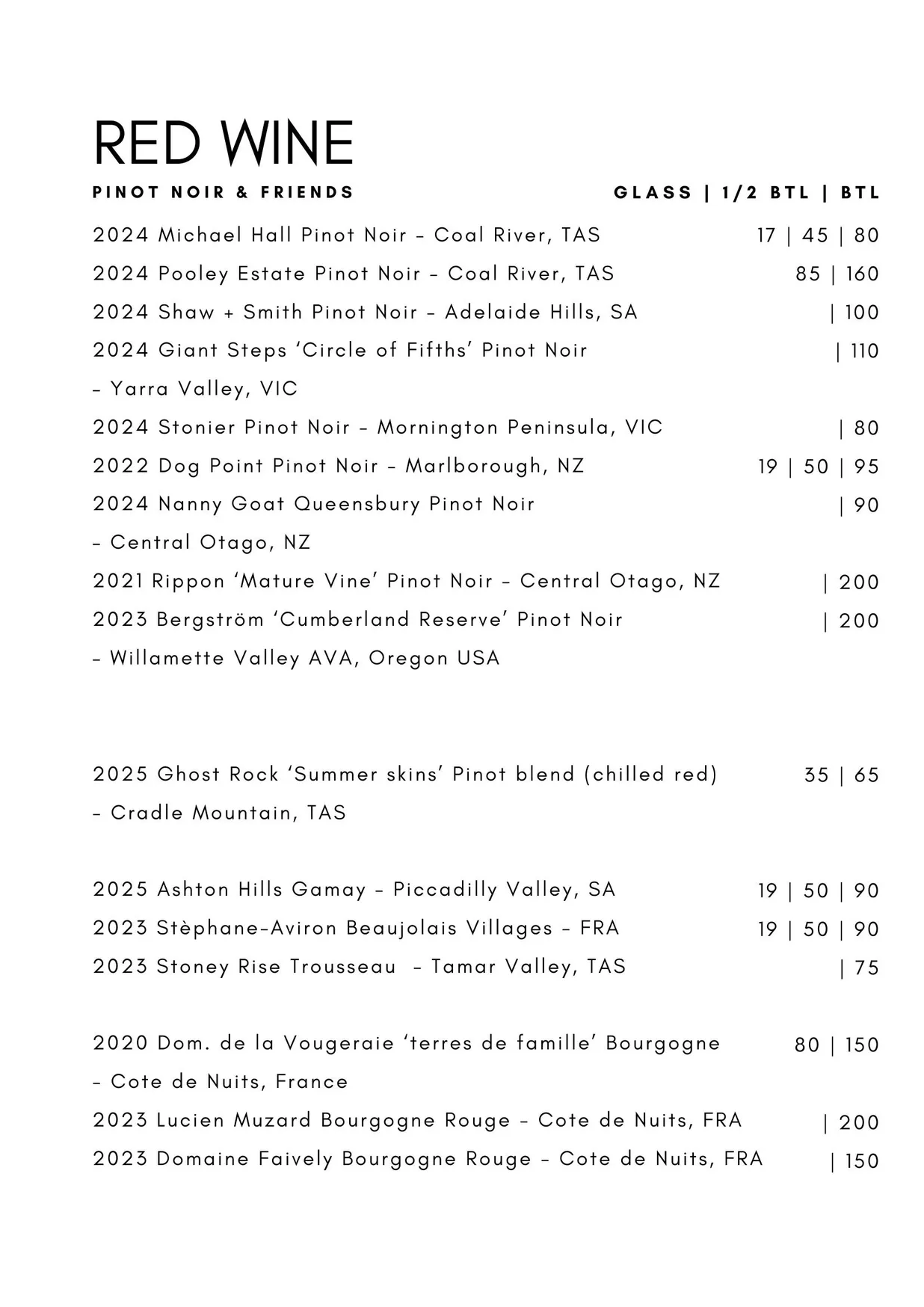 Ballet Wine Bar menu, page 10