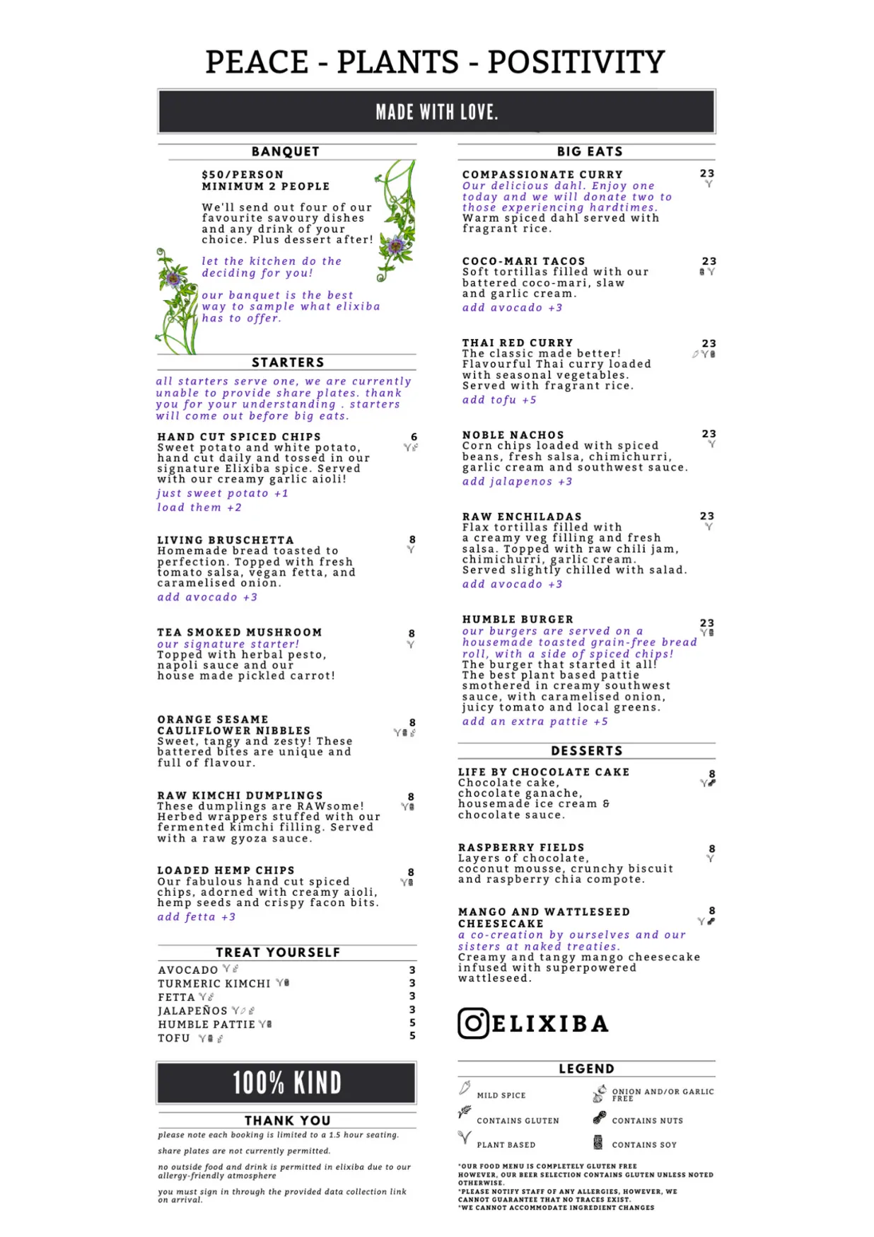 Elixiba menu, page 1