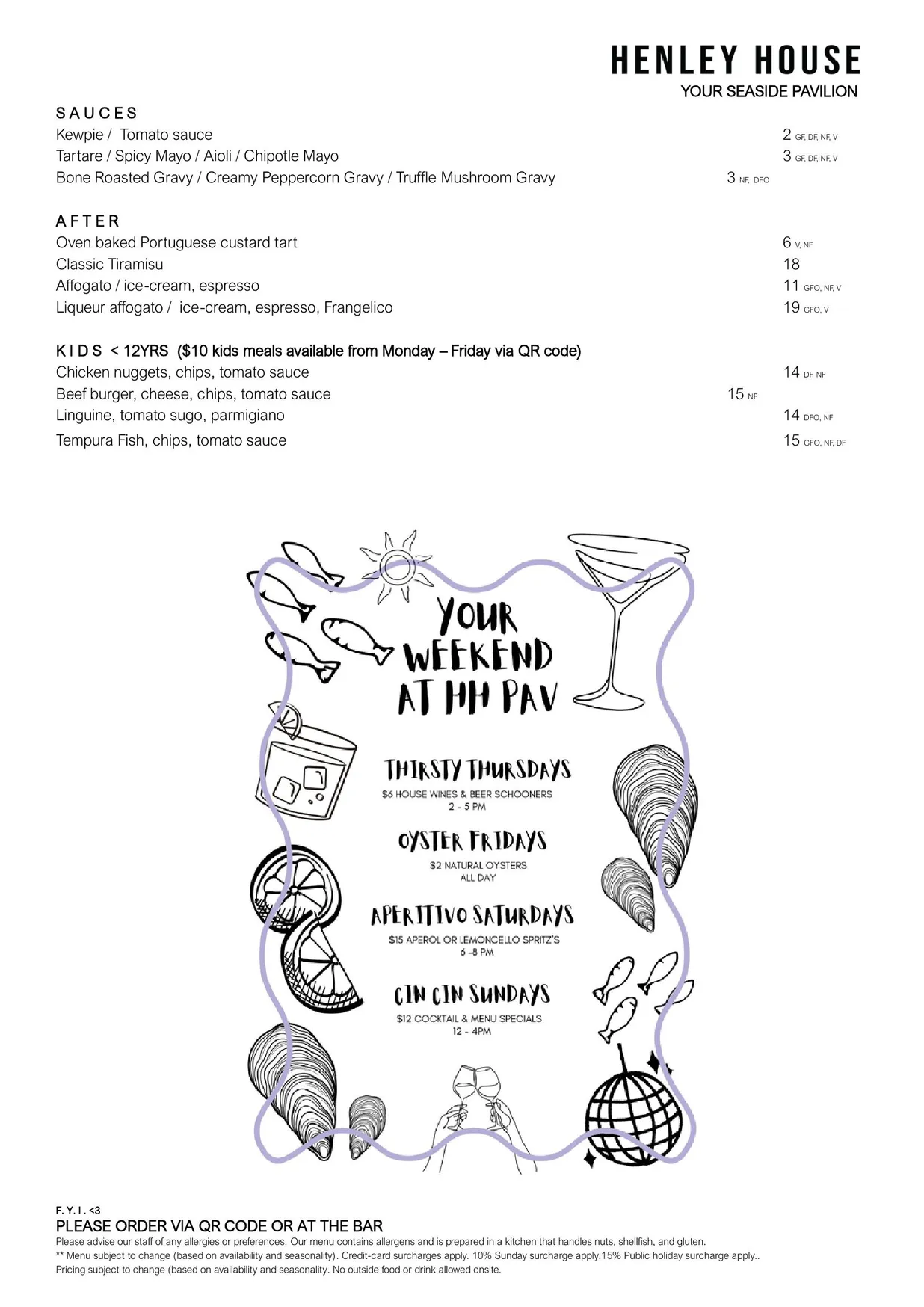 Henley House menu, page 2