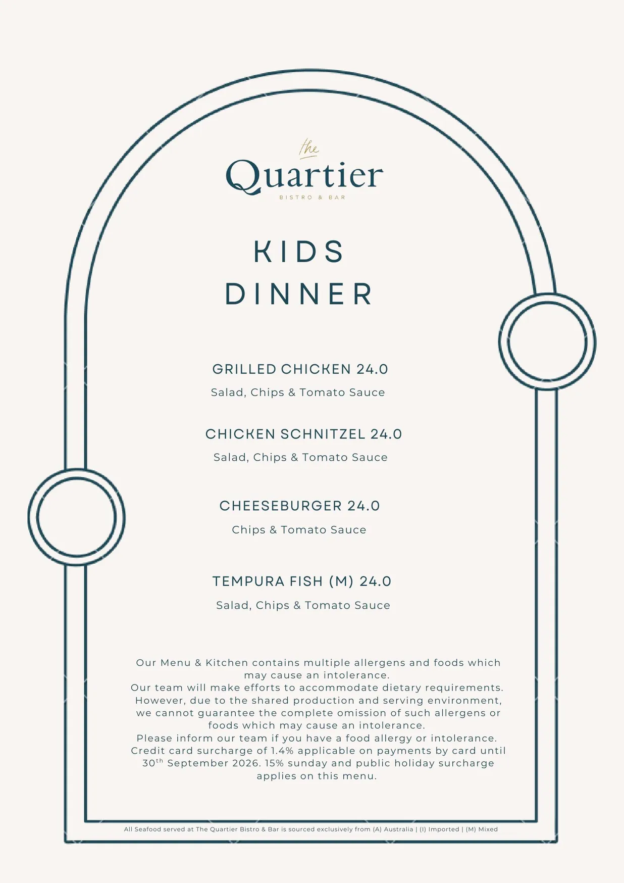 The Quartier menu, page 6