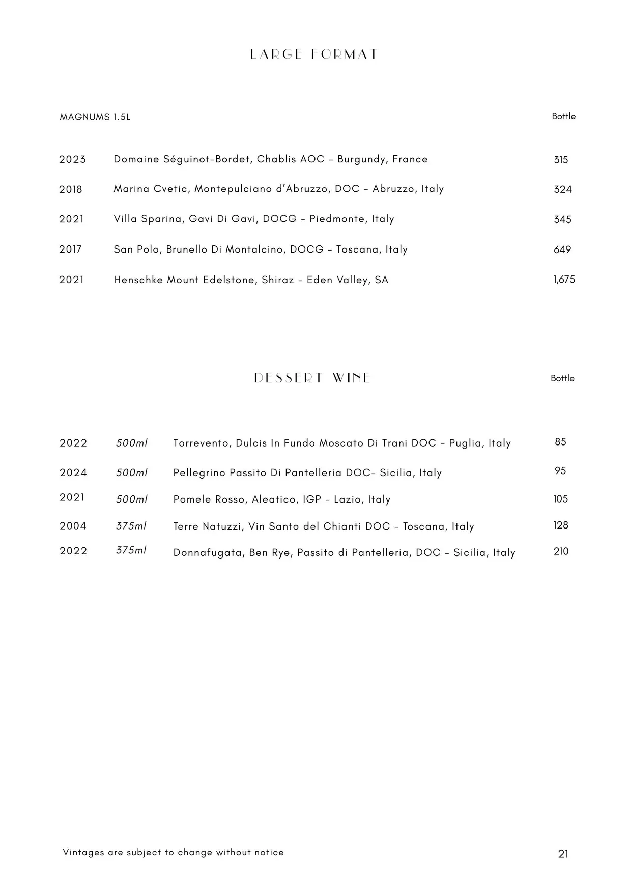 Antica menu, page 25