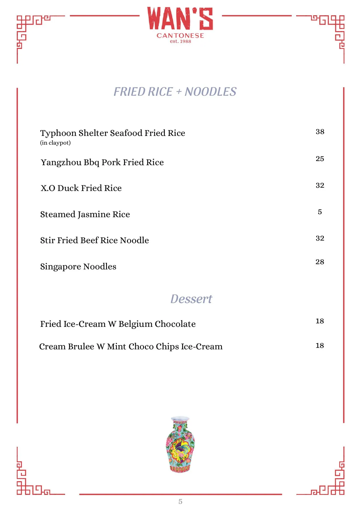 Wan's Cantonese menu, page 5