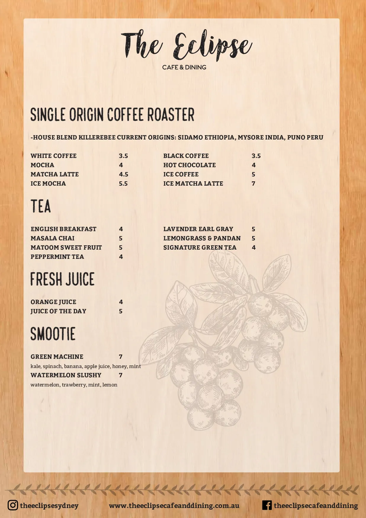 The Eclipse Cafe & Dining menu, page 4