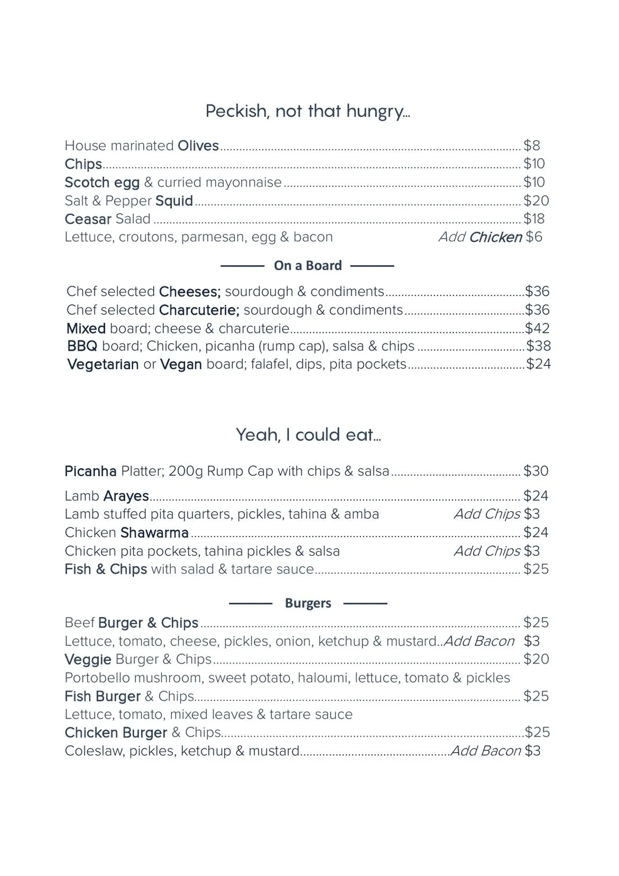 Noble Craft Distillers menu, page 3
