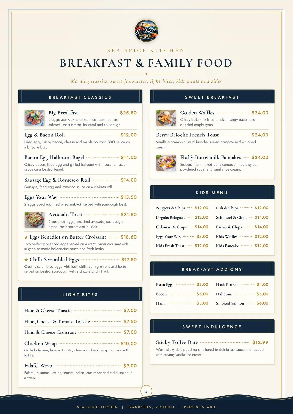 Sea Spice Kitchen menu, page 2