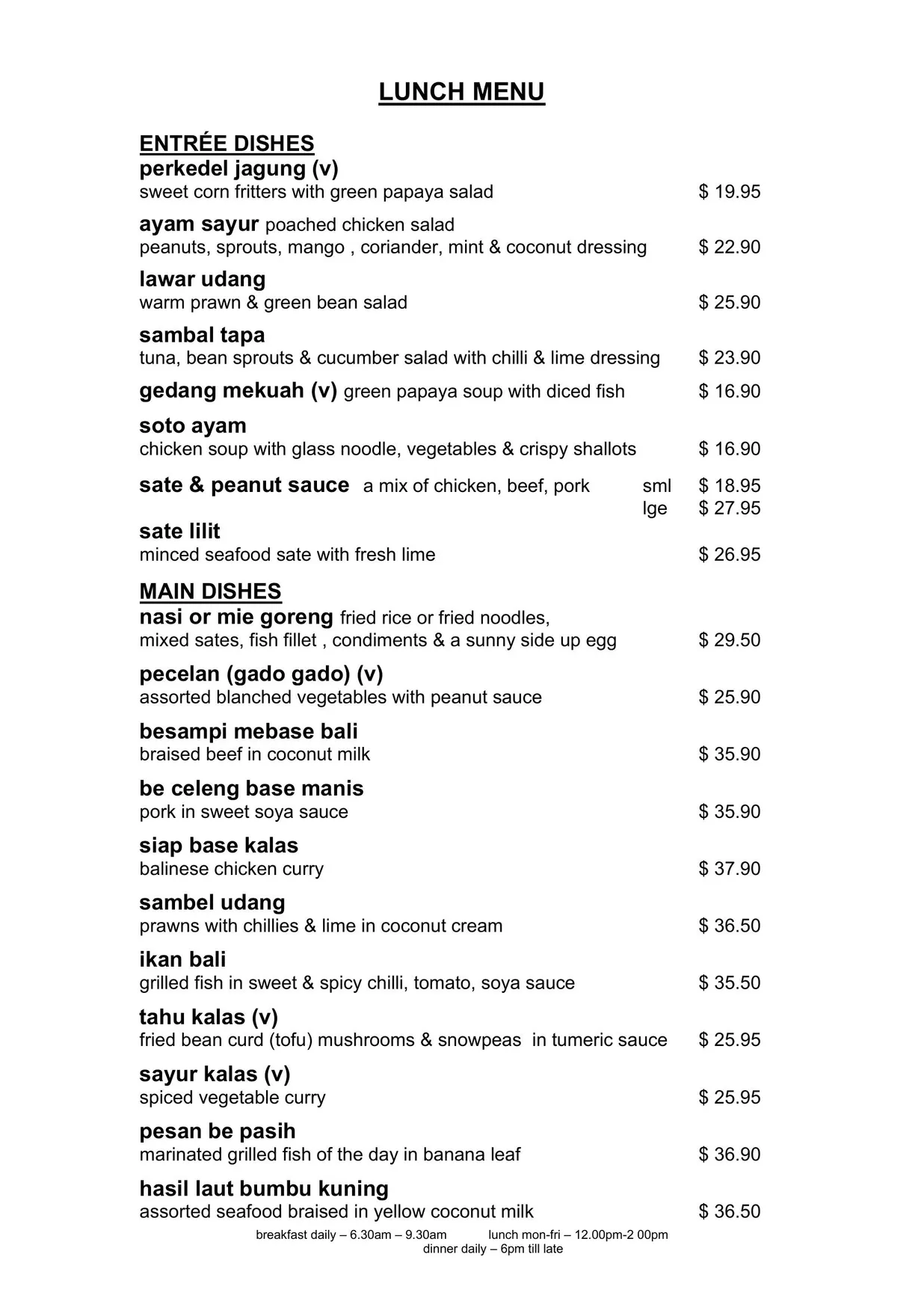 Bayleaf Balinese Restaurant menu, page 2