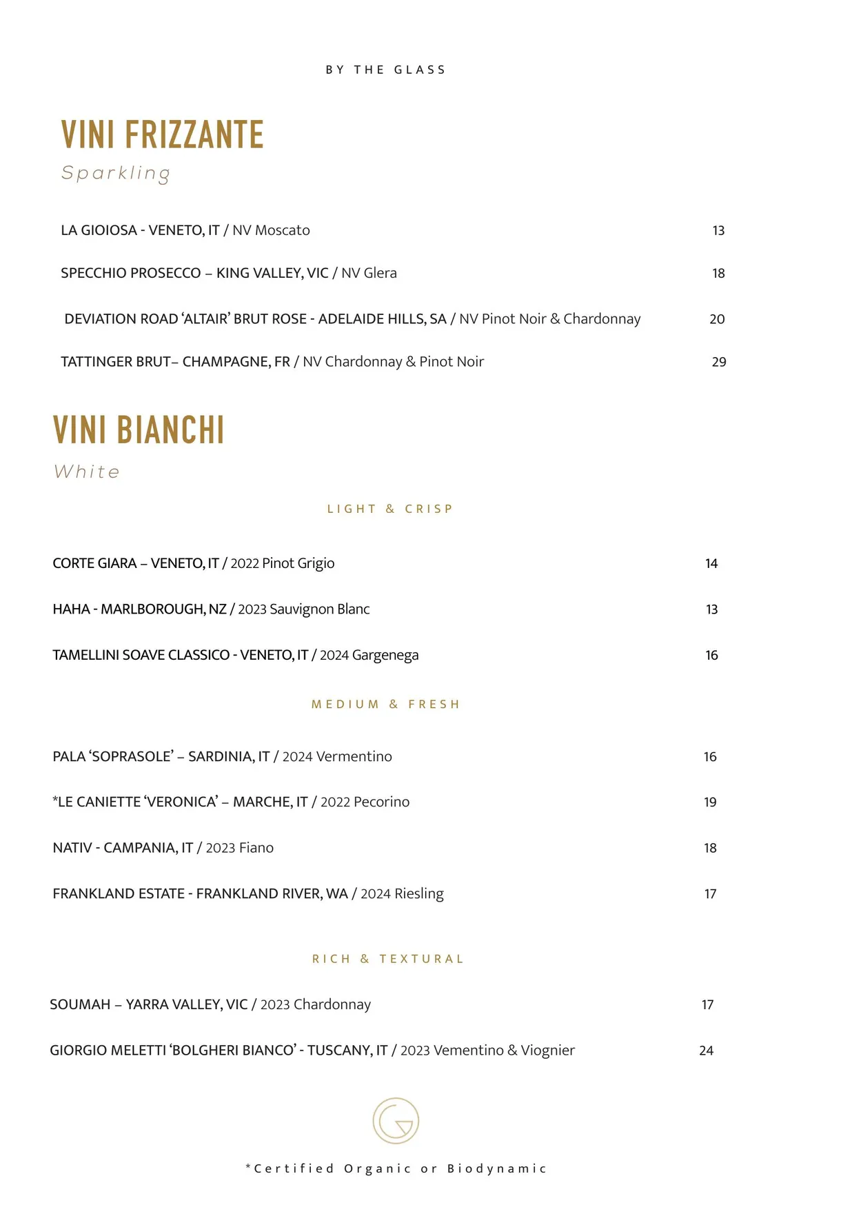 Gemelli Italian menu, page 13