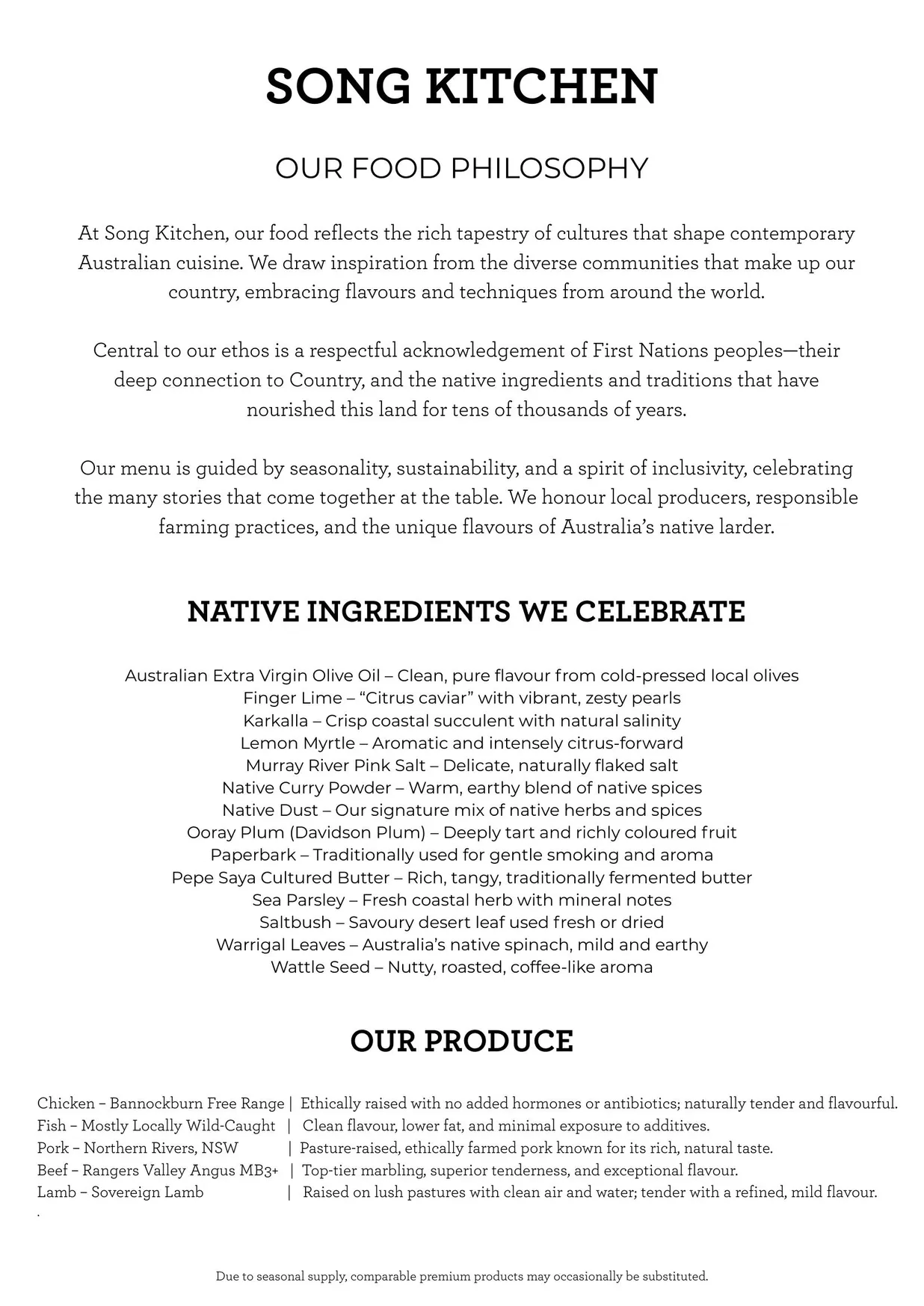Song Kitchen menu, page 1