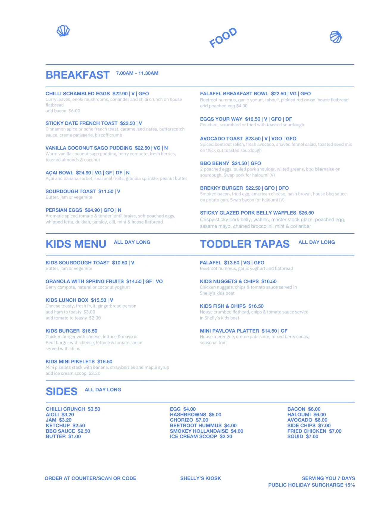 Shelly's menu, page 1