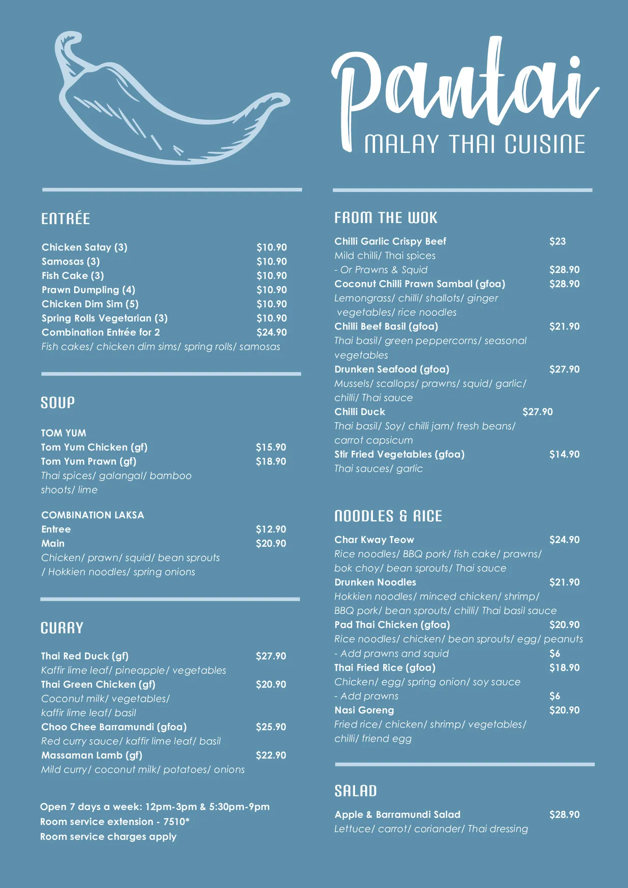 Pantai Restaurant menu, page 1