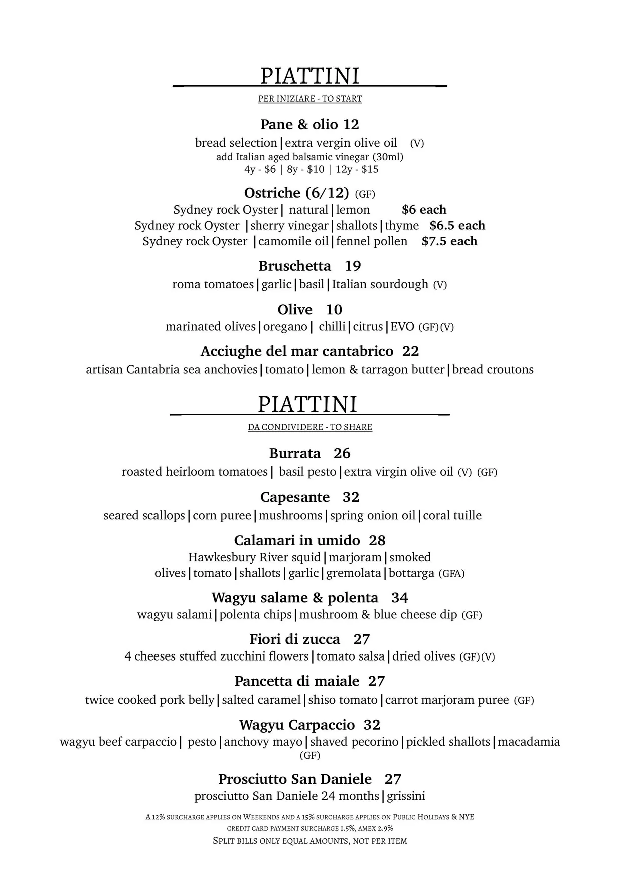 Baia The Italian menu, page 4
