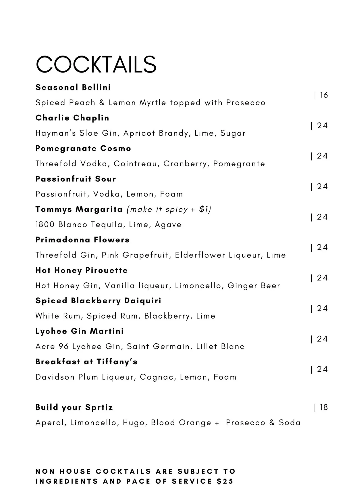 Ballet Wine Bar menu, page 2