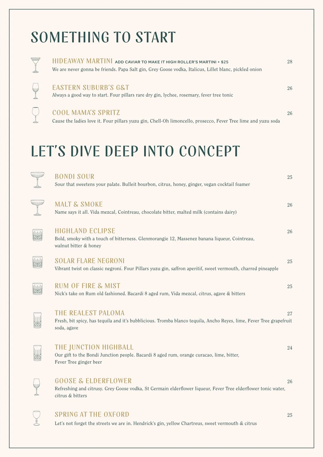 The Hideaway menu, page 4