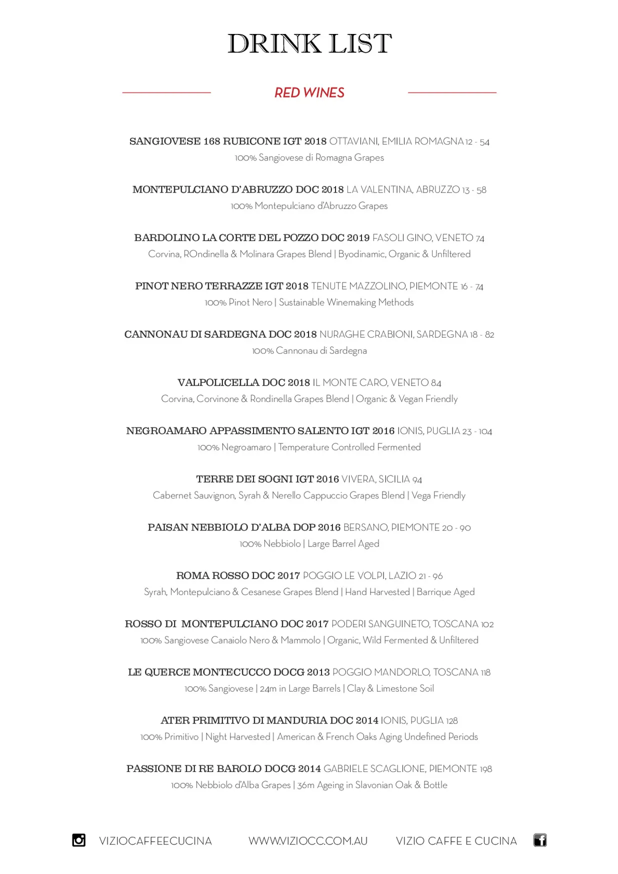 Vizio Caffe e Cucina menu, page 5
