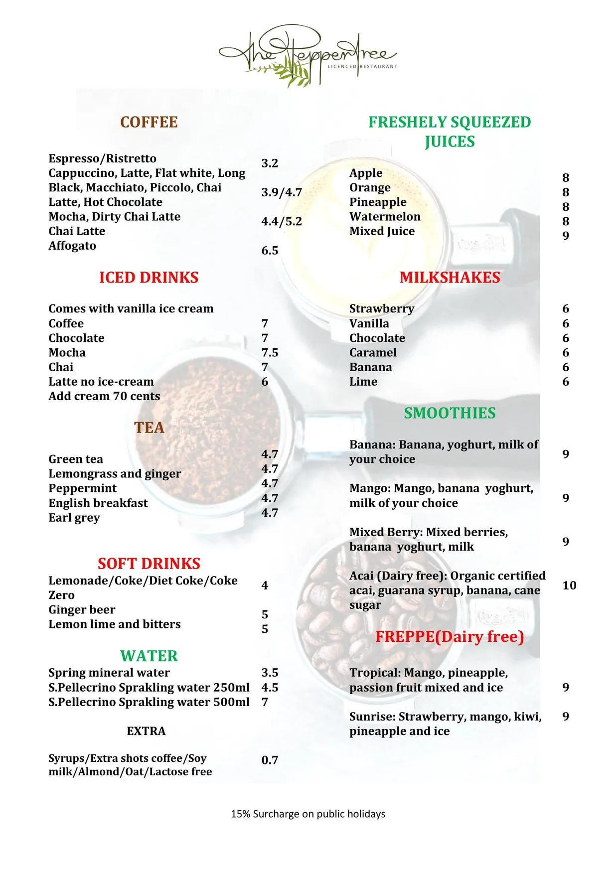 The Peppertree Licensed Restaurant menu, page 5