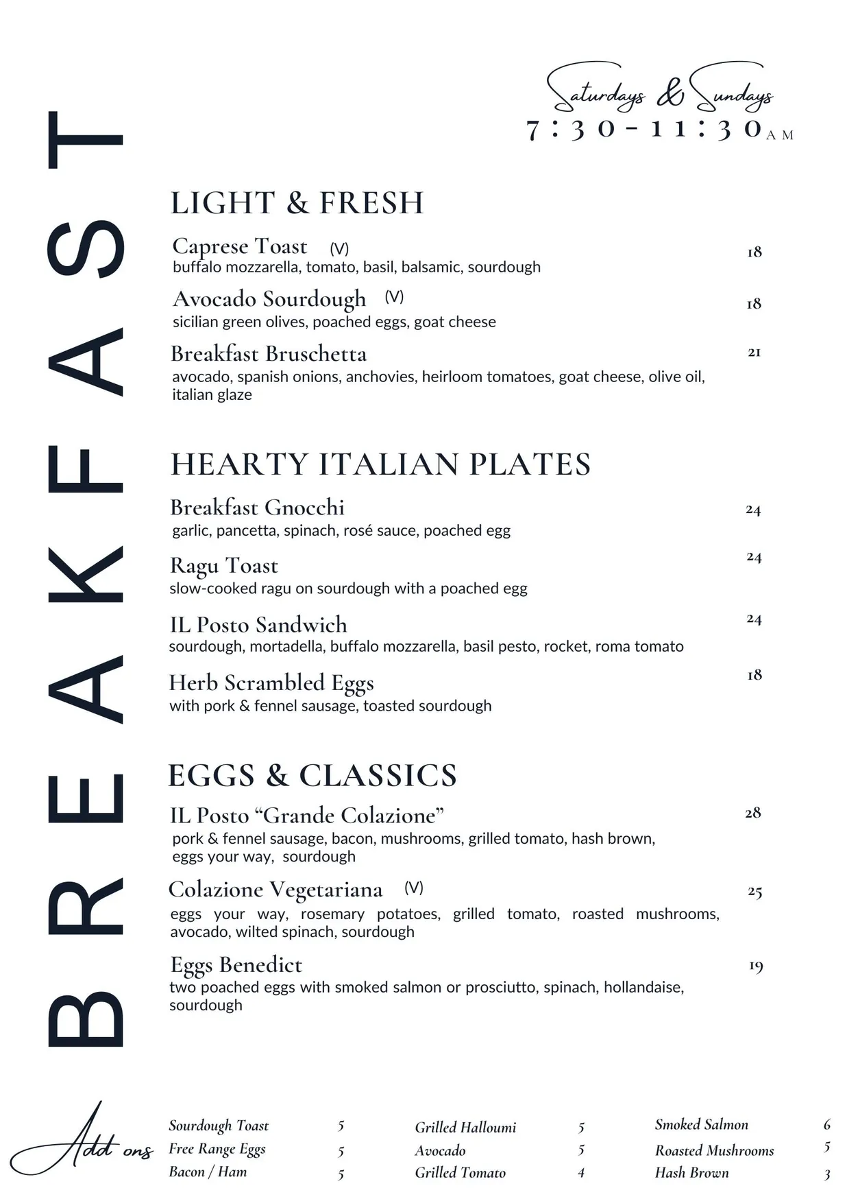 Il Posto menu, page 1