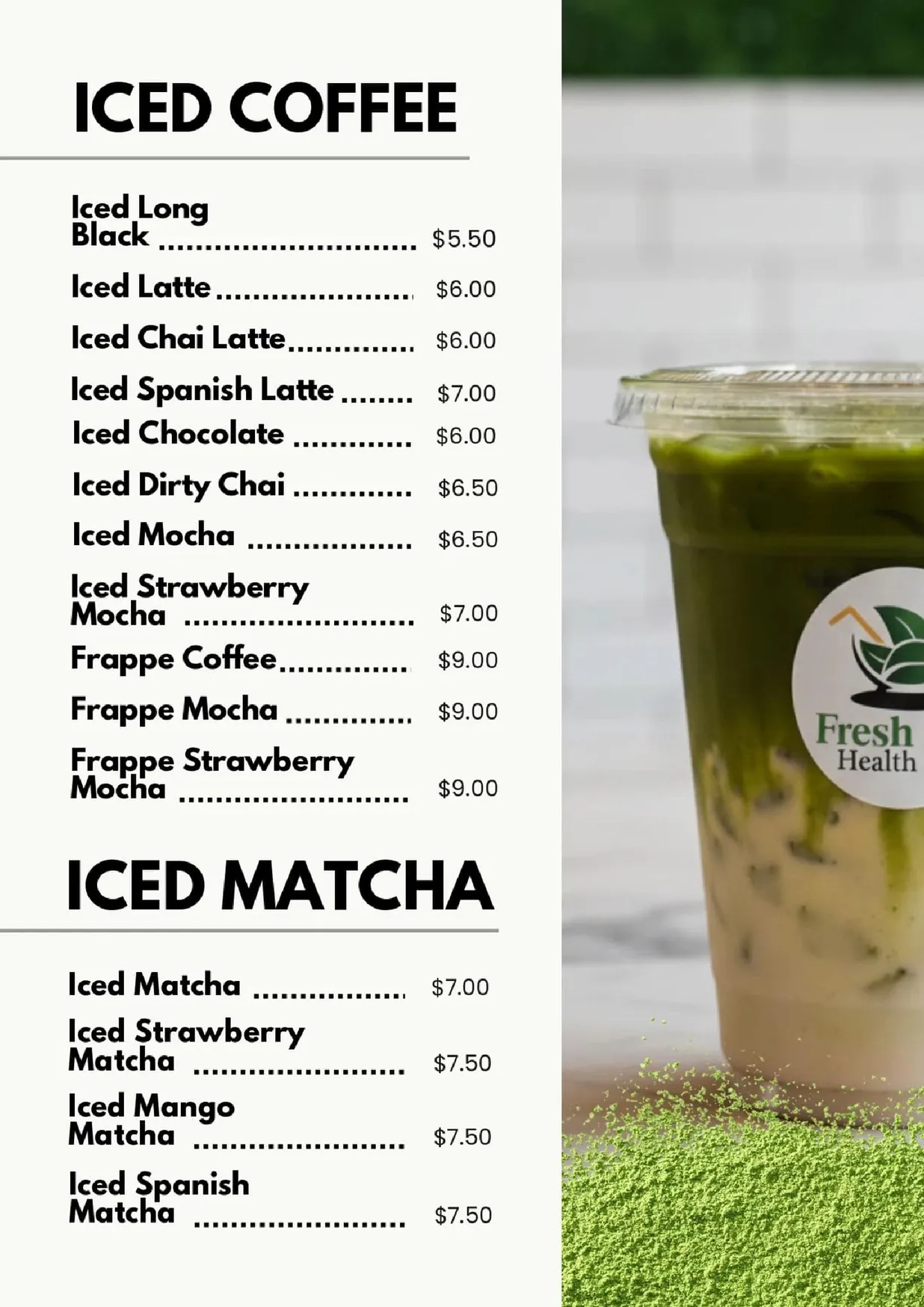 Freshbite Health Bar menu, page 4