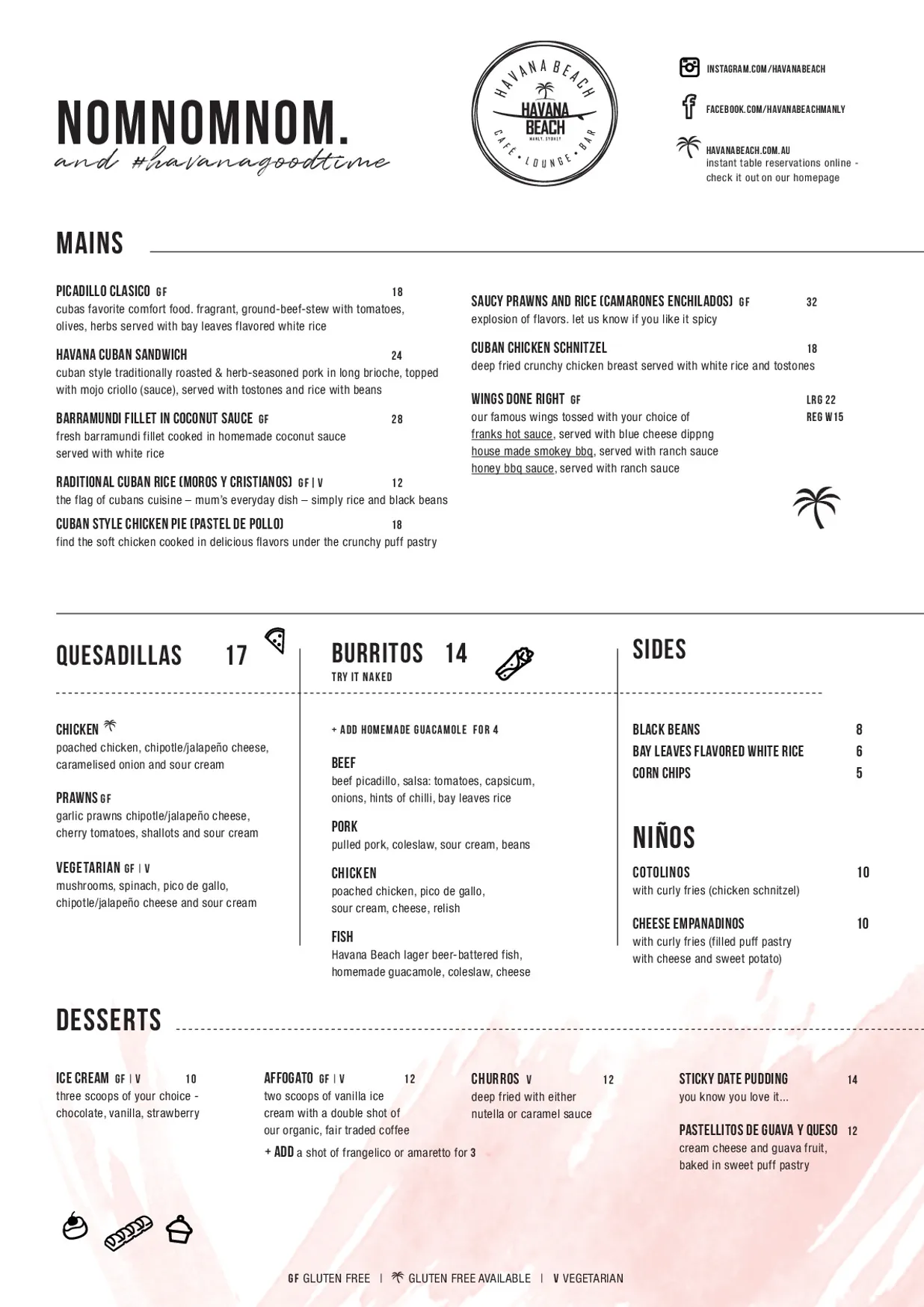 Havana Beach menu, page 2