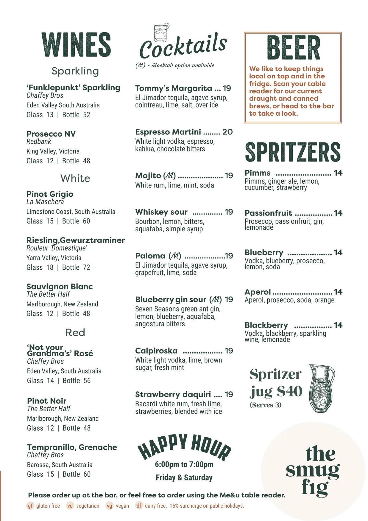 The Smug Fig menu, page 2