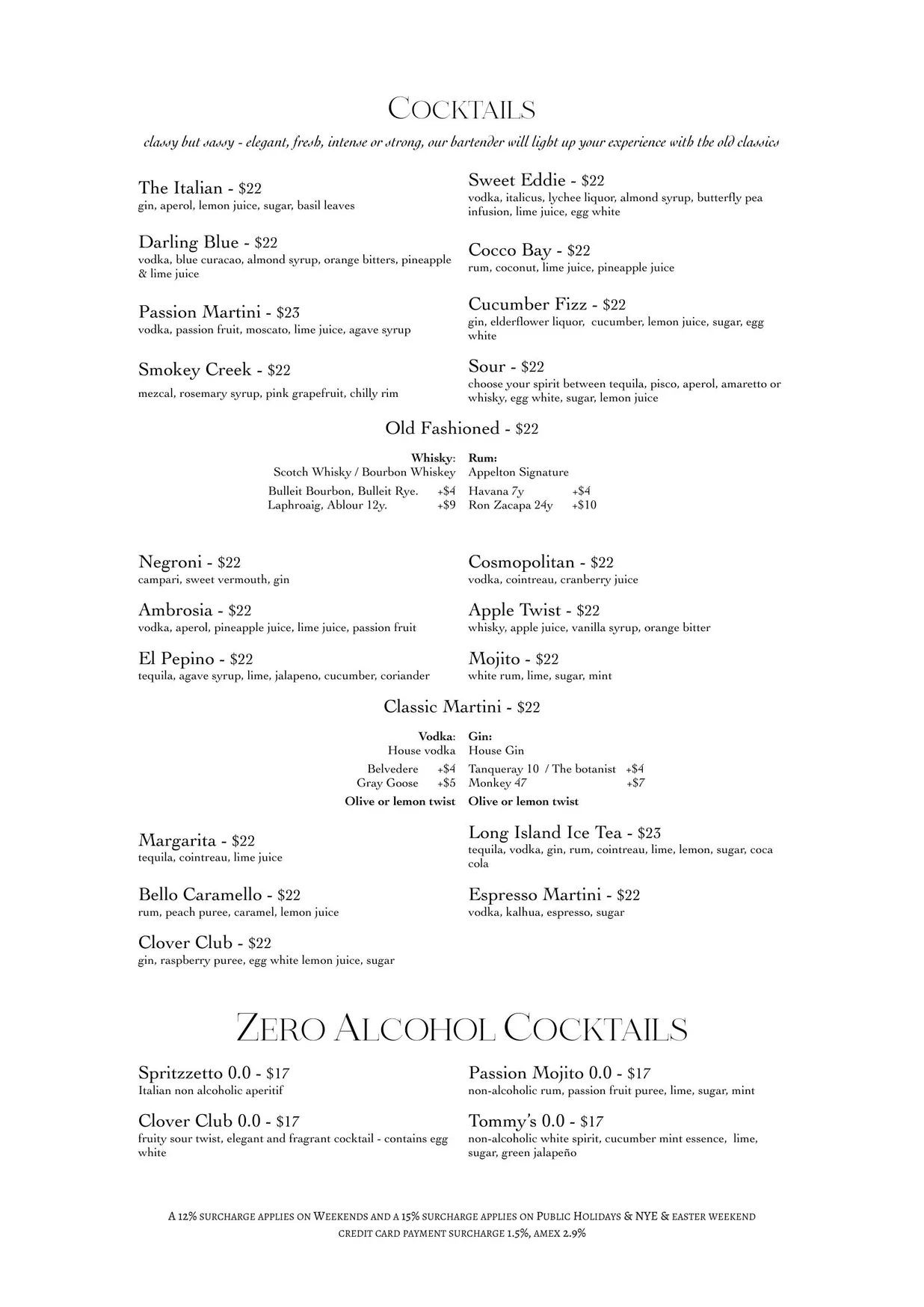 Baia The Italian menu, page 11