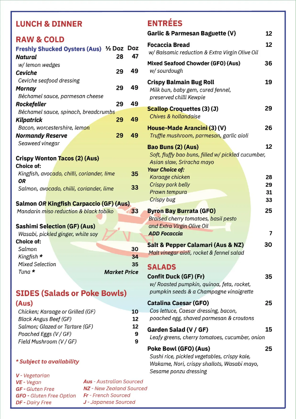 Cafe Catalina menu, page 1
